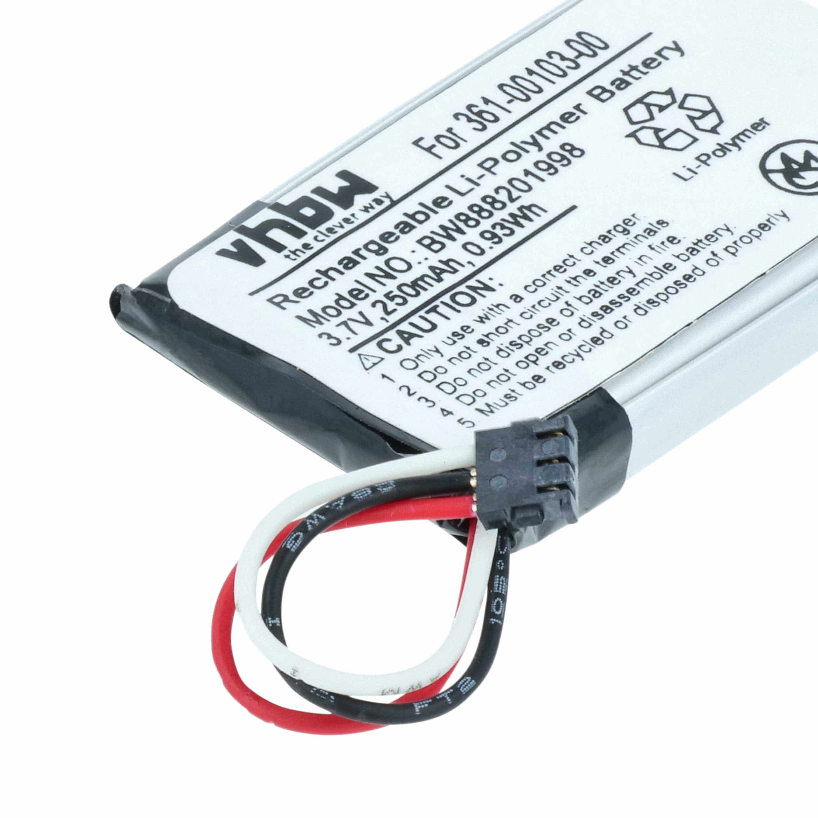 Battery replaces Garmin 361-00103-00 - 250mAh, 3.7V, Li-polymer