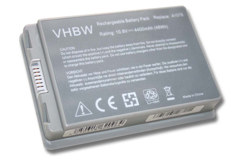Batterie remplace Apple A1148, A1045, A1078 pour ordinateur portable - 4400mAh 10,8V Li-ion, gris anthracite