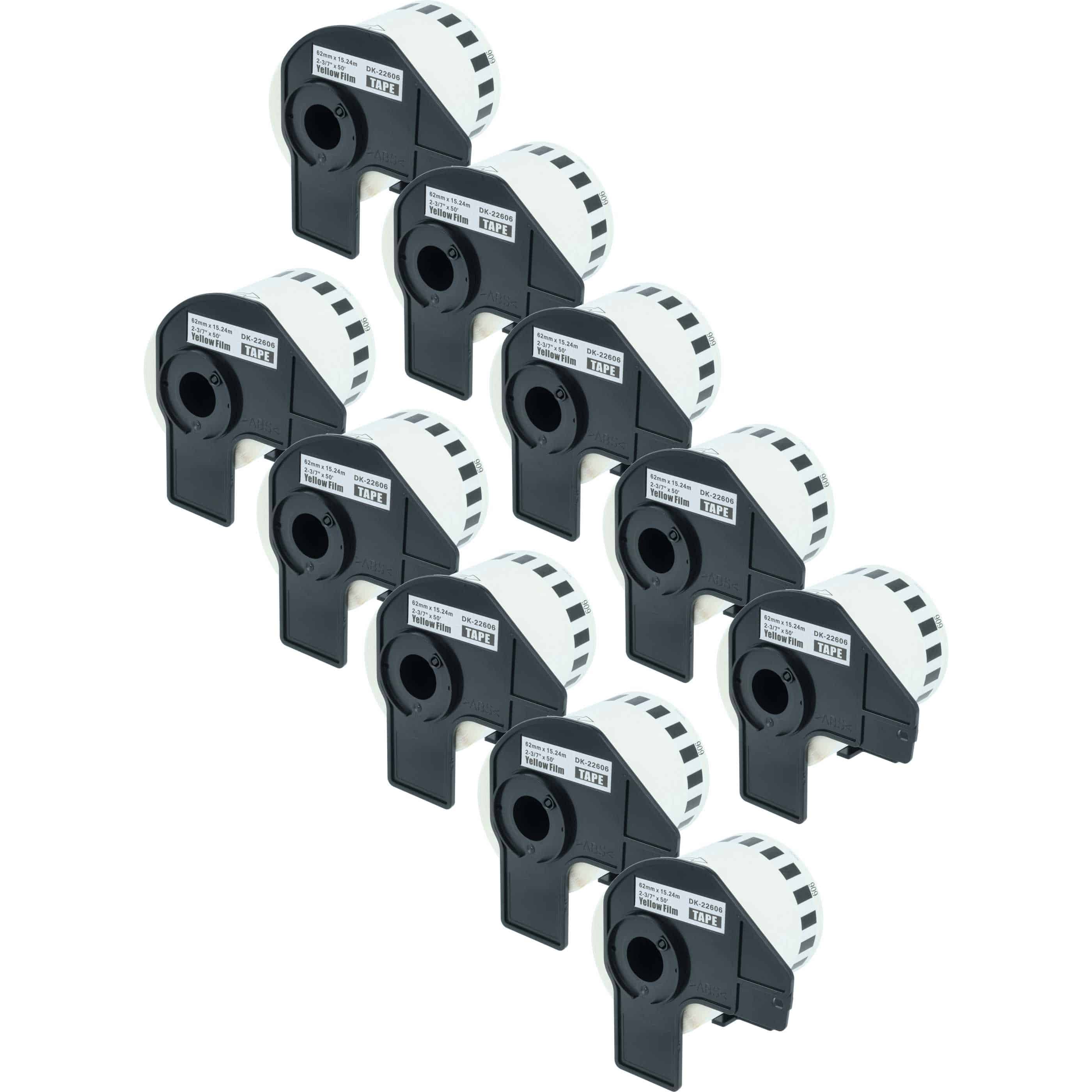 10x Label Roll replaces Brother DK-22606 Labeller - Premium 62 mm x 15.24 m + Holder