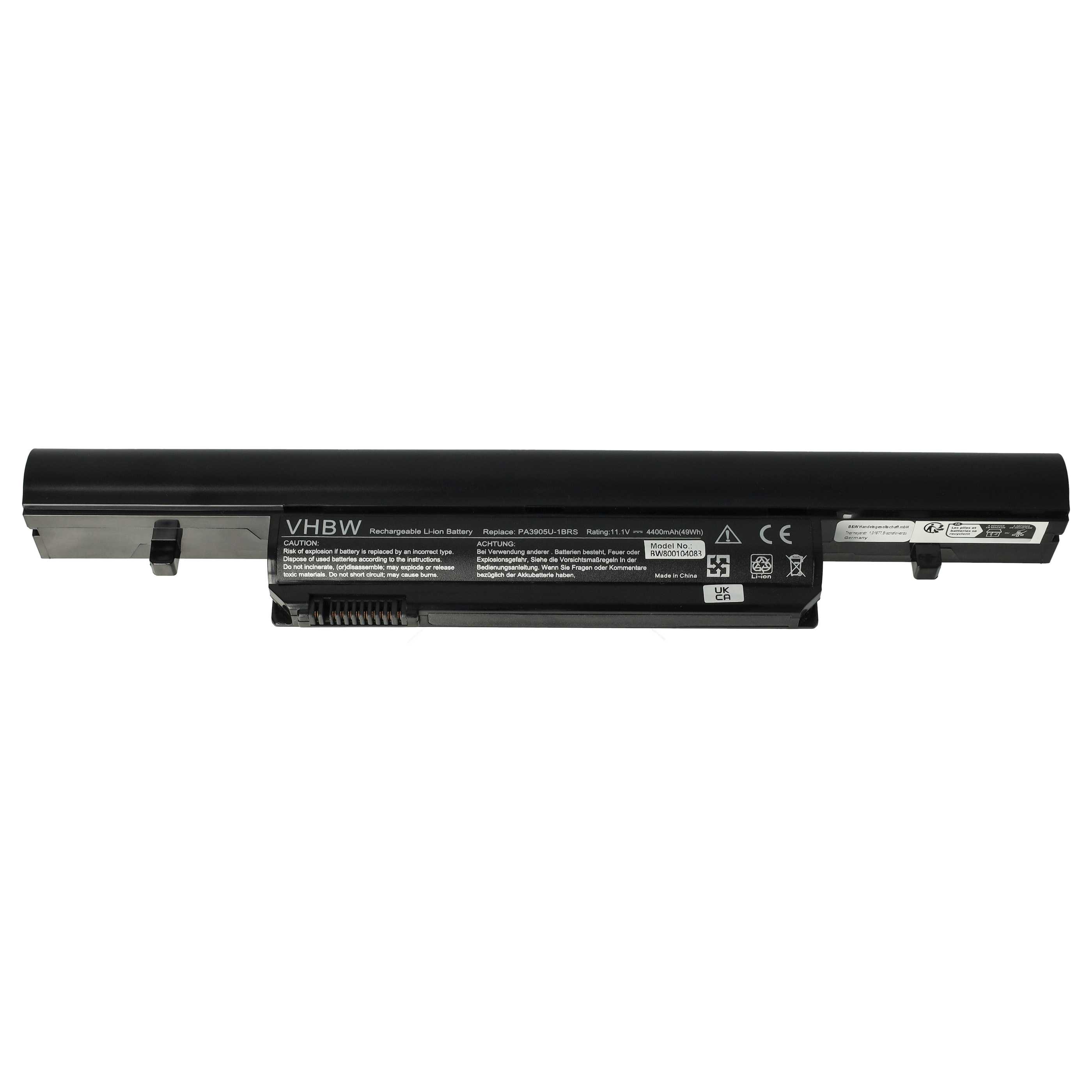 Notebook-Akku als Ersatz für Toshiba PA3905U-1BRS, PABAS245, PA3904U-1BRS - 4400mAh 11,1V Li-Ion, schwarz