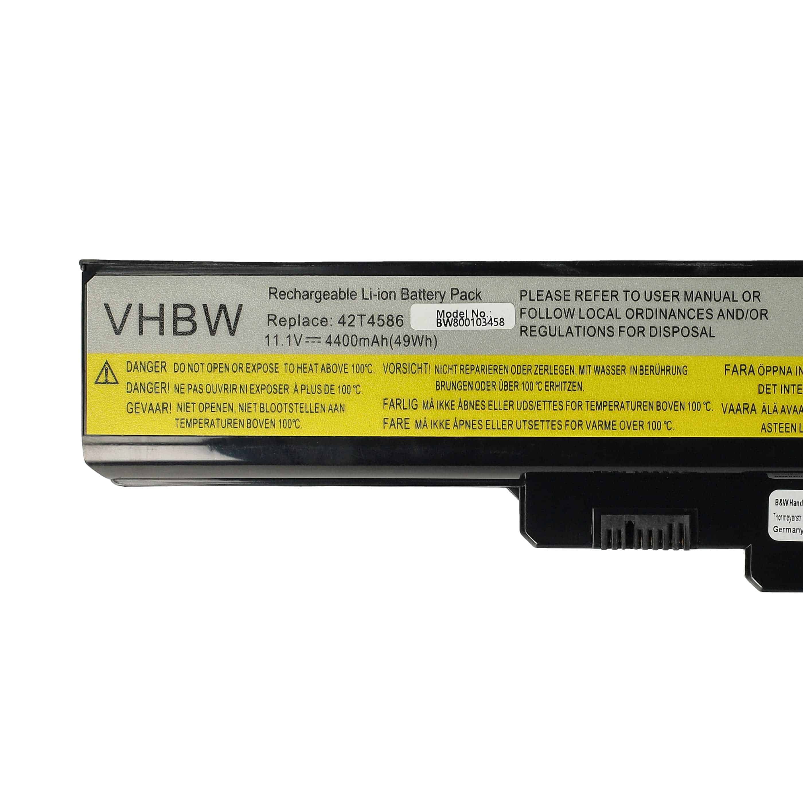 Notebook Battery Replacement for Lenovo 42T4725, 45K1743, 42T4583, 42T4726 - 4400 mAh 11.1 V Li-Ion, black