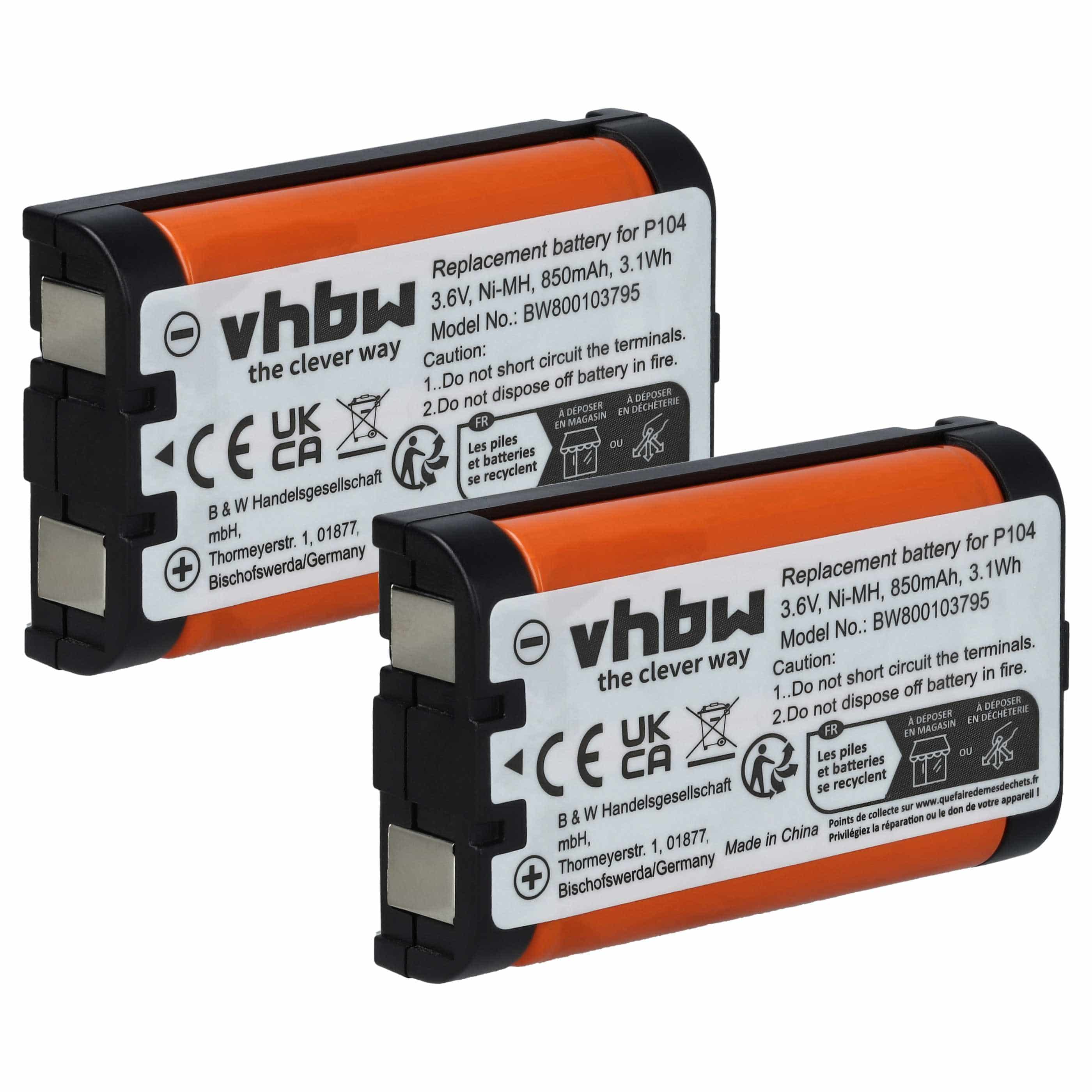 2x Batteries remplace 23-968, 43-9024, 43-9025, 43-9026, 43-9030 pour téléphone Panasonic - 850mAh 3,6V NiMH