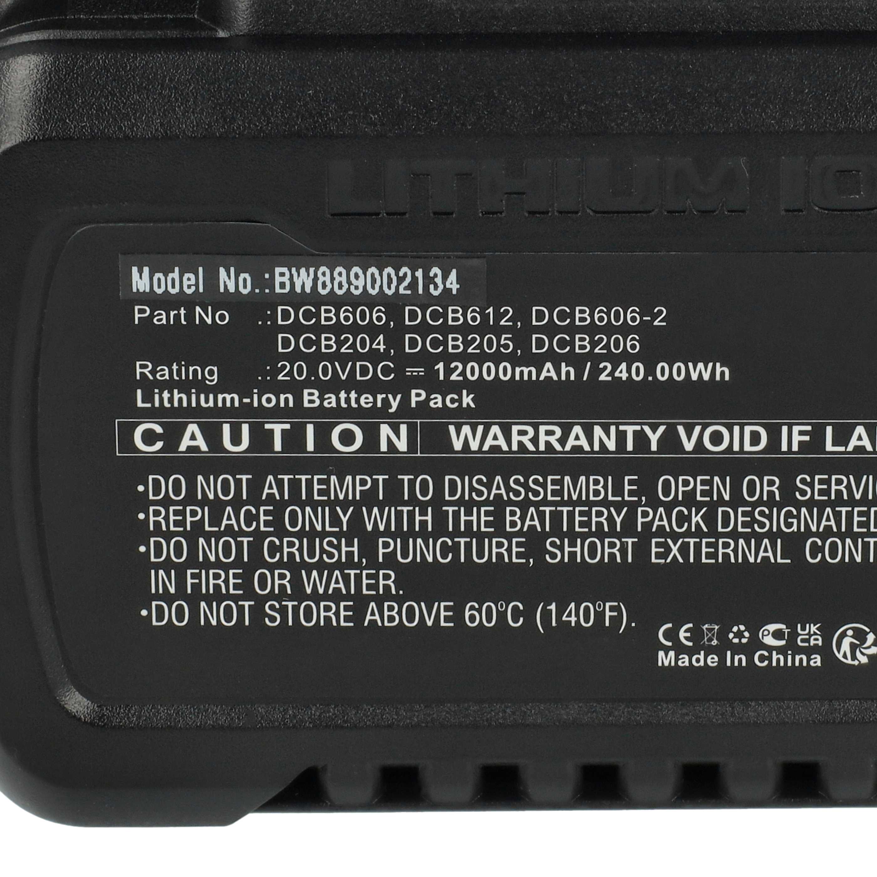 Battery replaces Dewalt 60V Max, 20V/60V Max Flexvolt, 20V Max Electric Power Tool - 12000 mAh, 20 V, Li-Ion