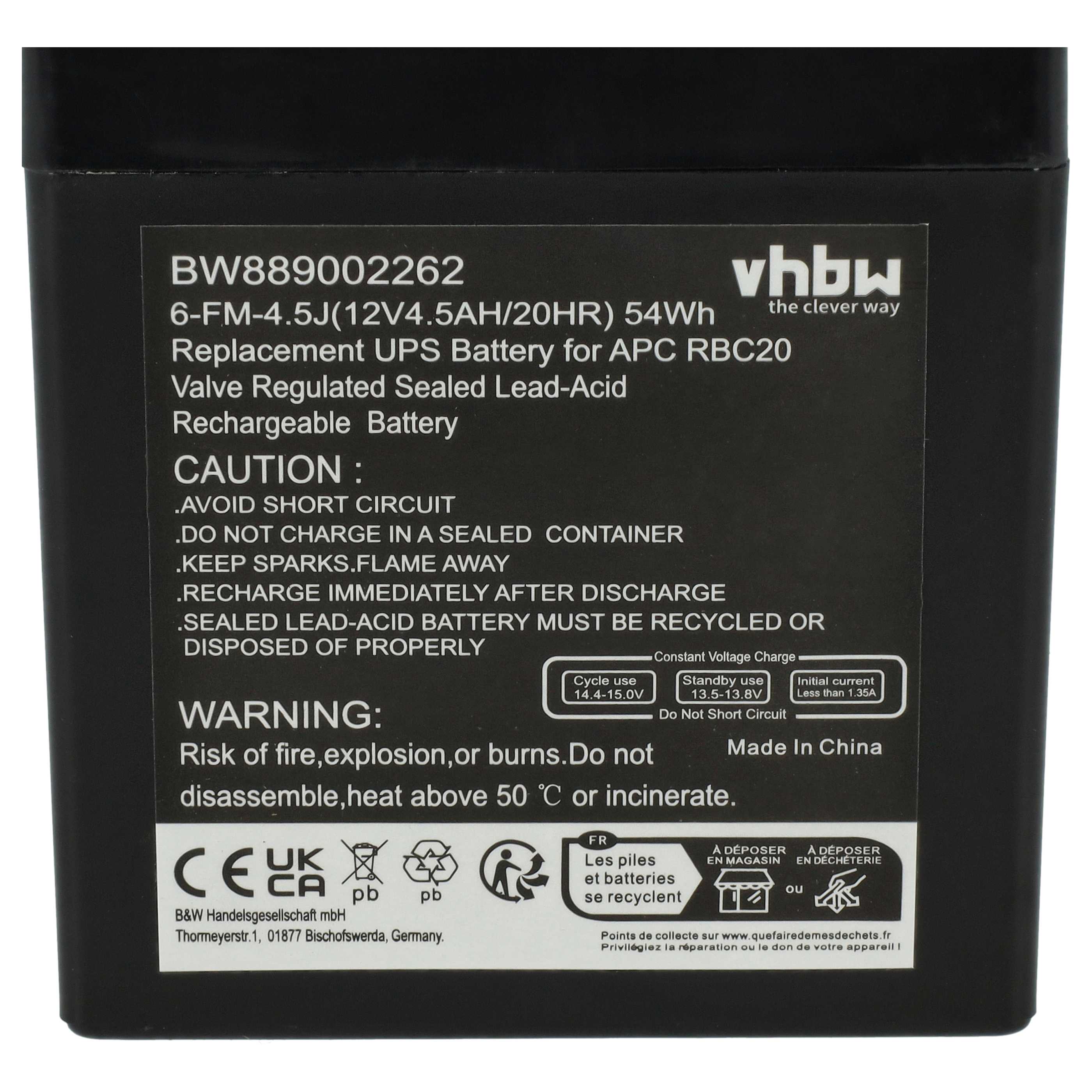 USV-Akku (4 Stück) als Ersatz für APC RBC20 für APC - 4500mAh 12V AGM