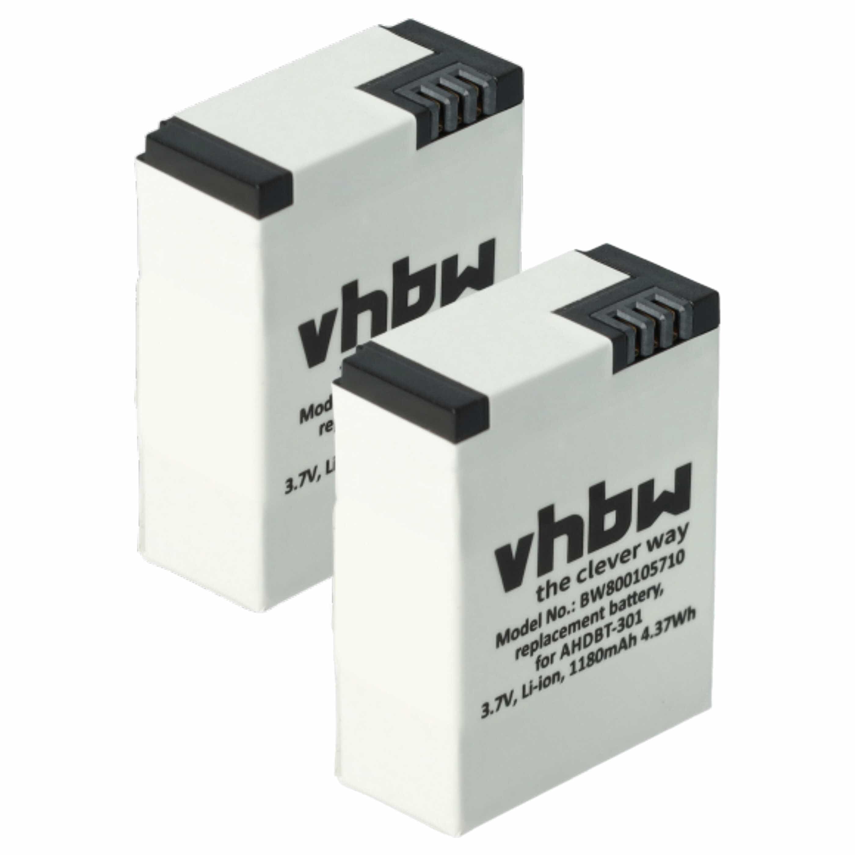 Videocamera 2x Battery replaces GoPro 1ICP7/26/33-2, 601-00724-00ACHDHN-301 - 1180 mAh 3.7 V Li-polymer