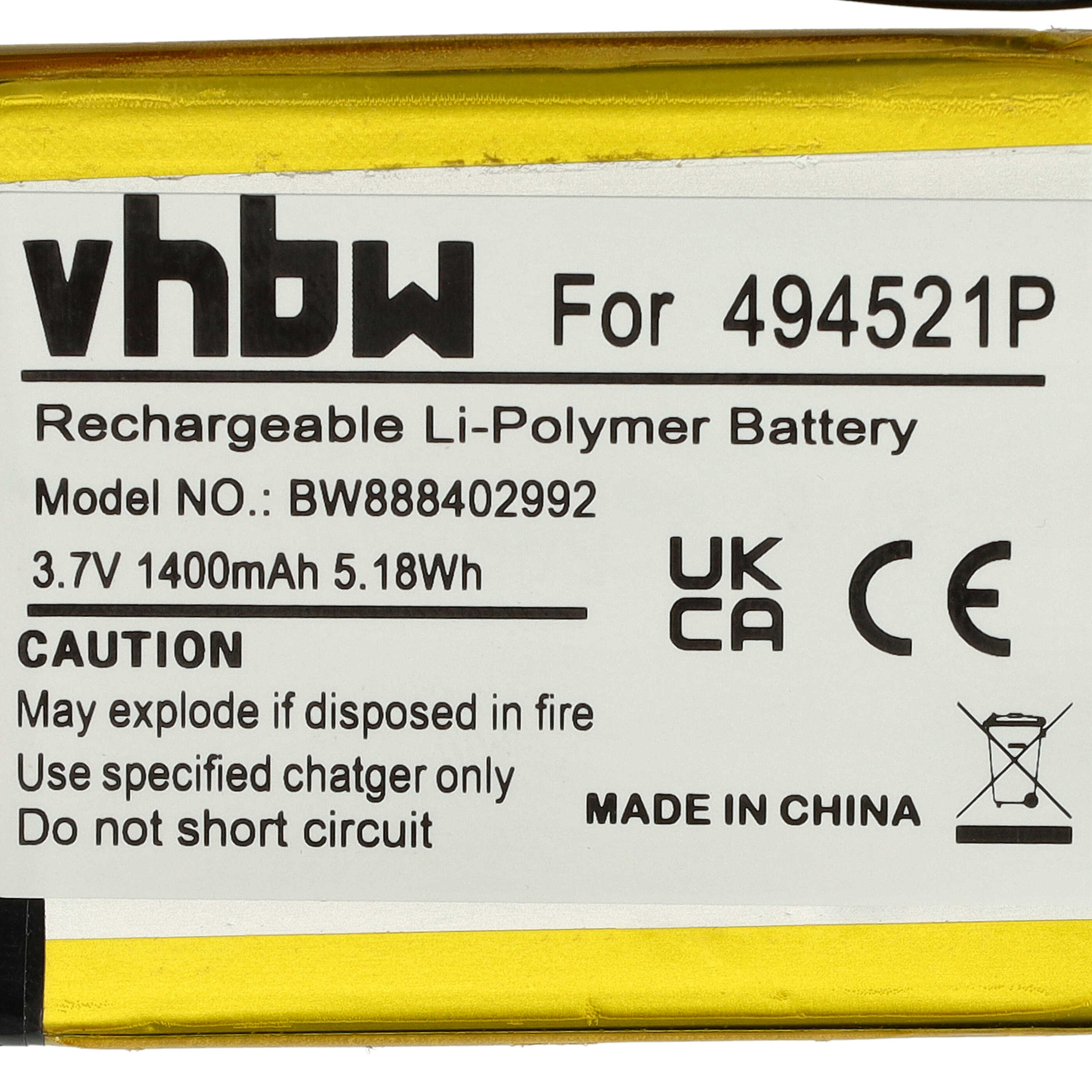 Baby Monitor Battery replaces Audioline 494521P, BPCK1500LI, 494251P - 1400 mAh 3.7 V Li-polymer
