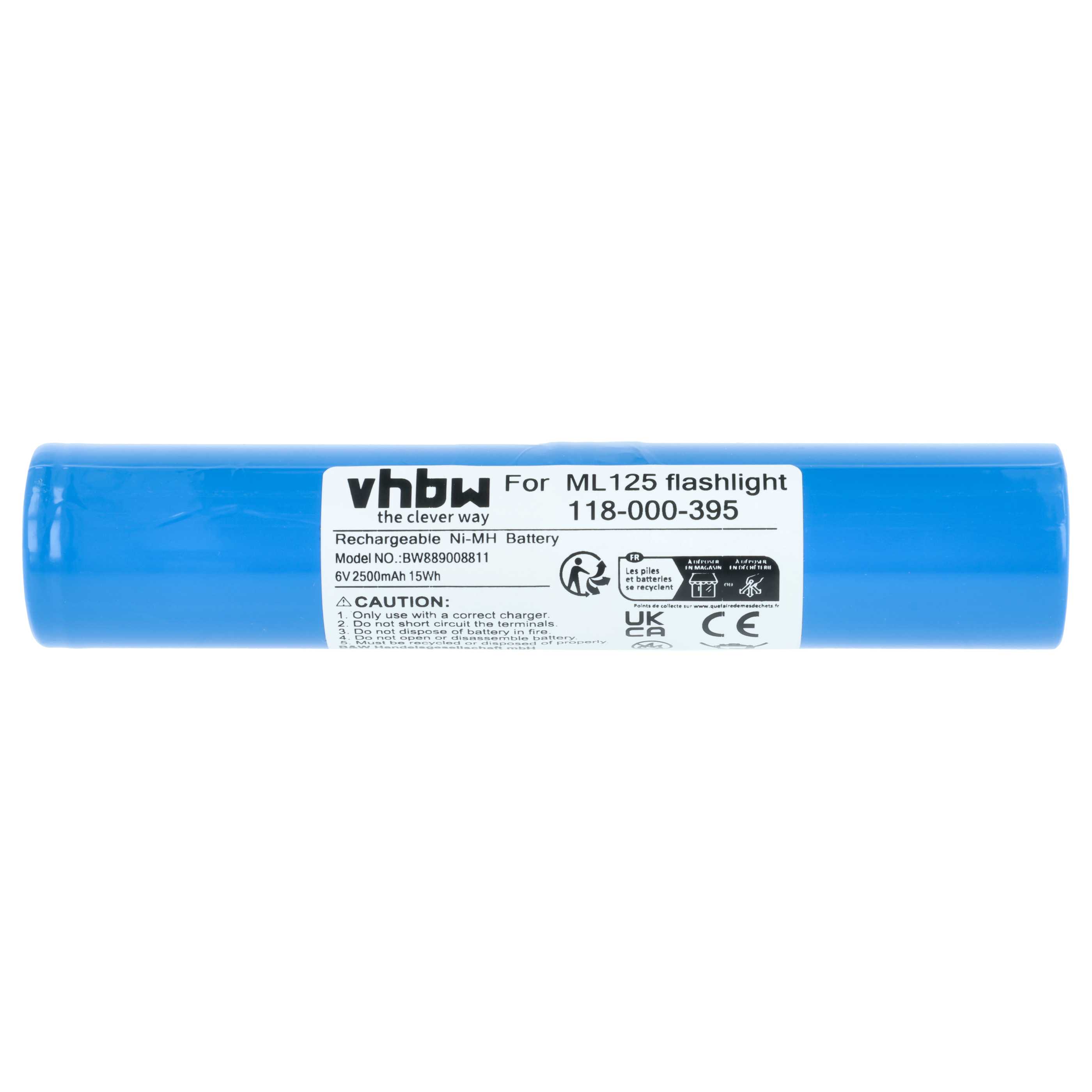 Taschenlampe-Akku als Ersatz für Maglite 118-000-395 für Maglite - 2500mAh 6V NiMH
