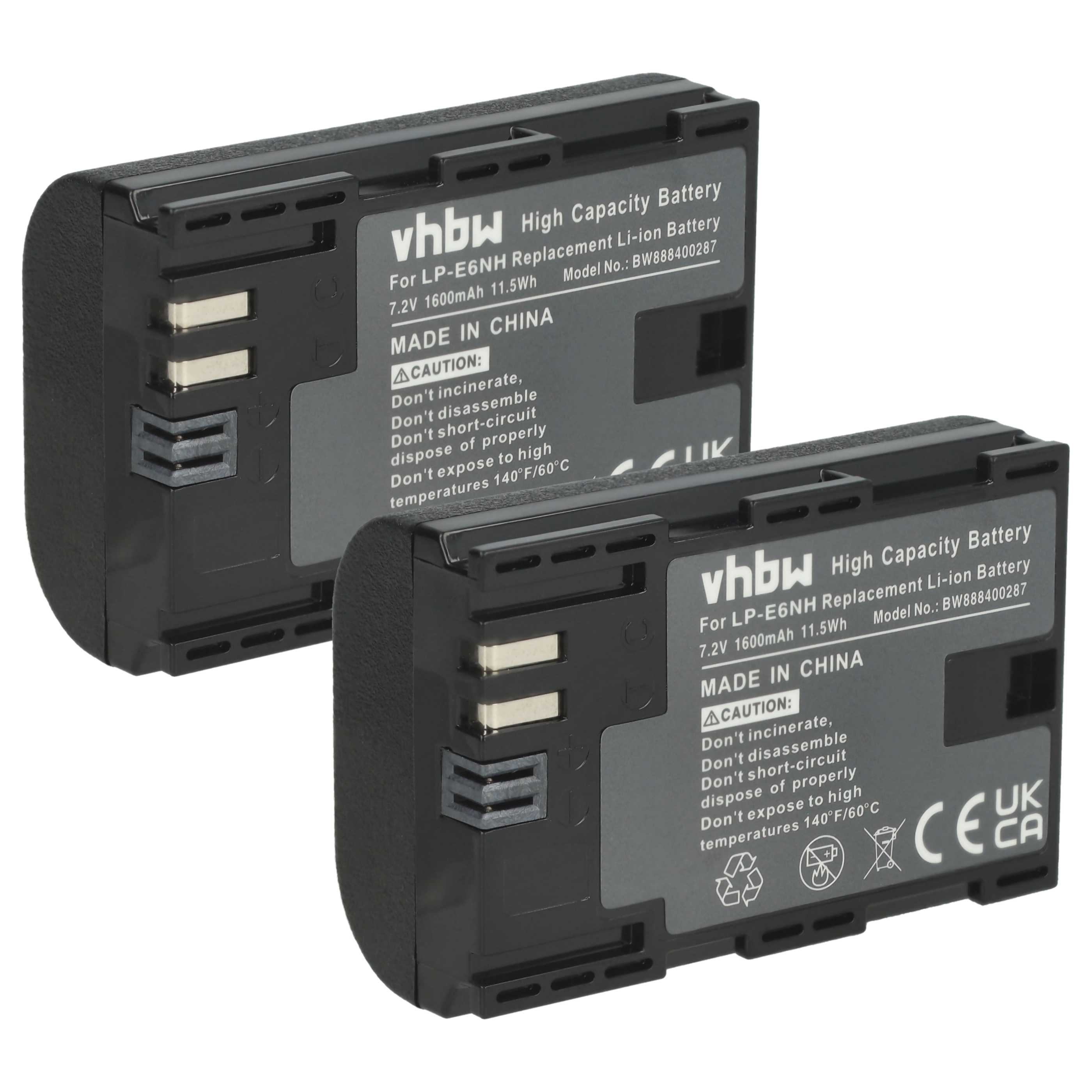 2x Battery replaces Canon LP-E6, LP-E6NH - 1600mAh, 7.2V, Li-Ion