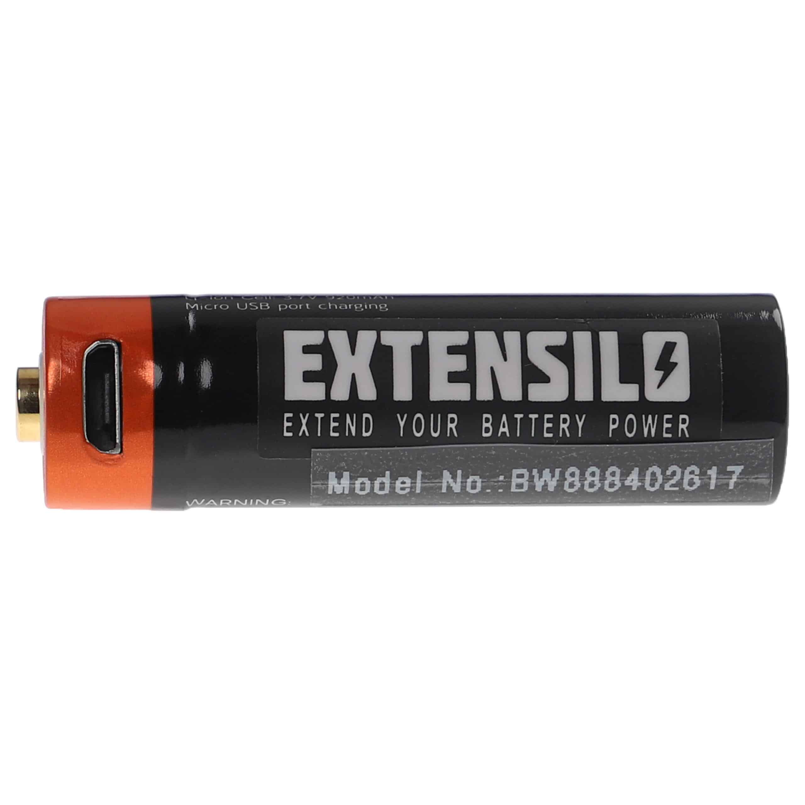 EXTENSILO Pile rechargeable AA mignon (AA) - Avec prise micro-USB, 920 mAh, 1,5 V, Li-ion