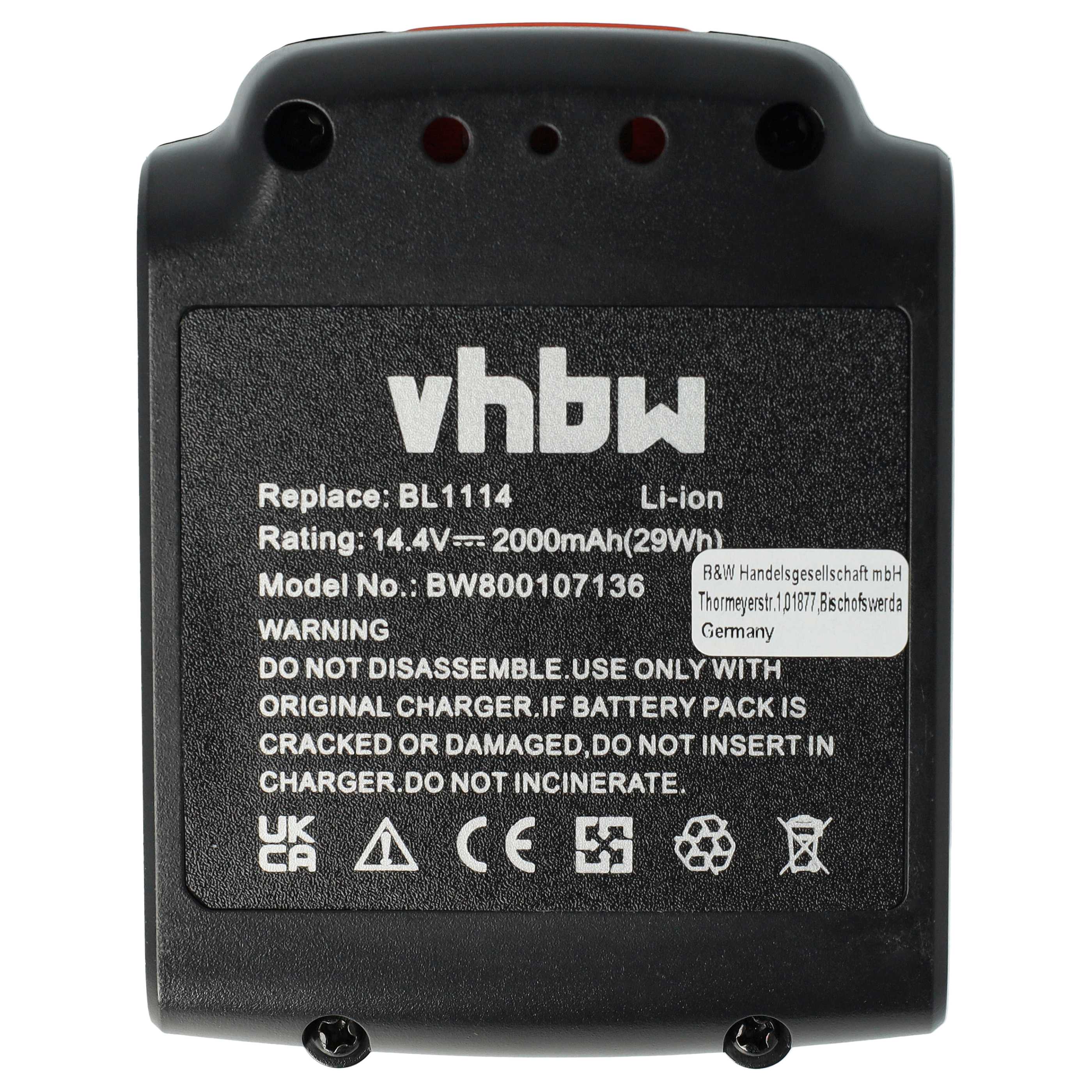 Battery replaces Black & Decker BL1314, LB16, BL1514, BL1114 Electric Power Tool - 2000 mAh, 14.4 V, Li-Ion