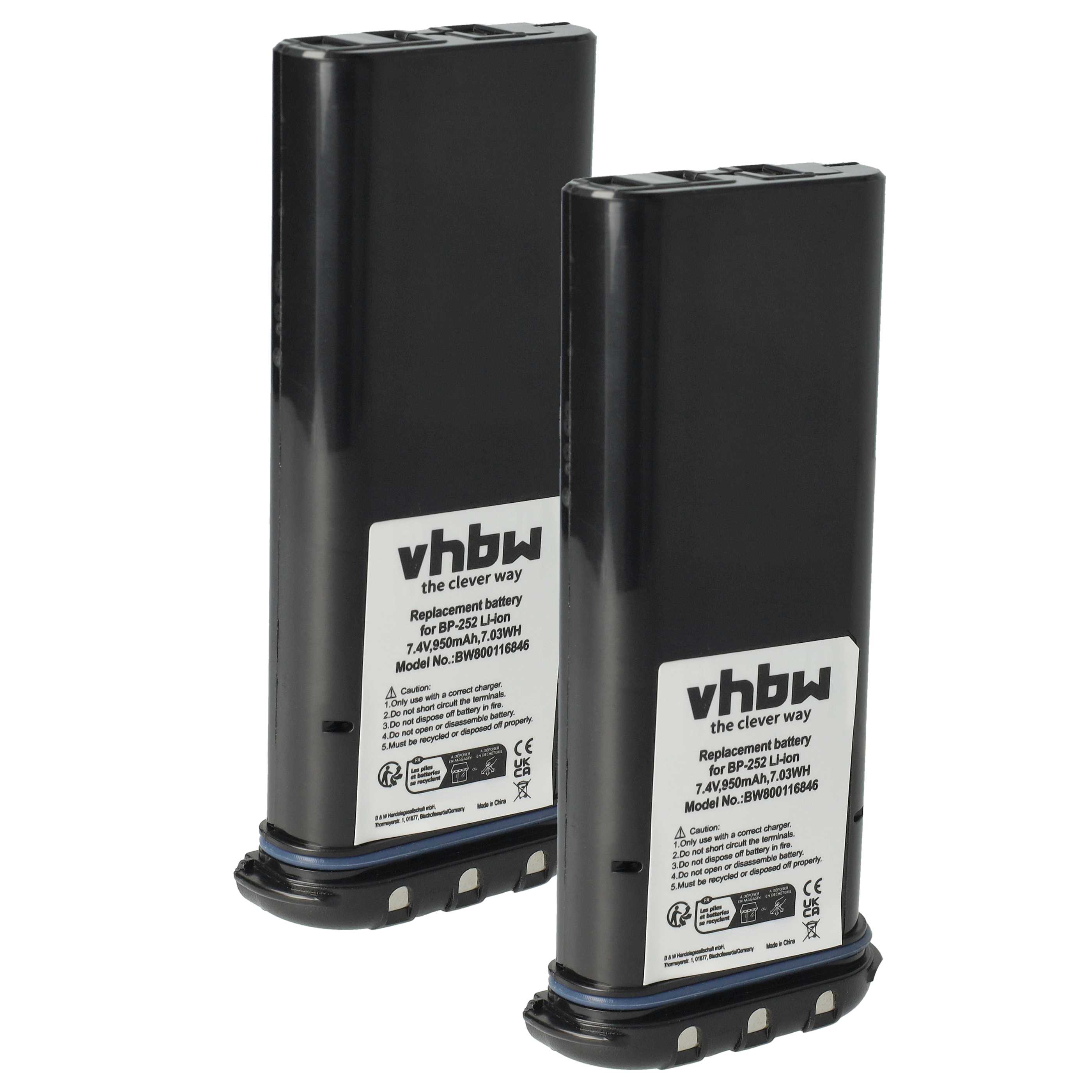 Radio 2x Battery replaces Icom BP-252 - 950 mAh 7.4 V Li-Ion