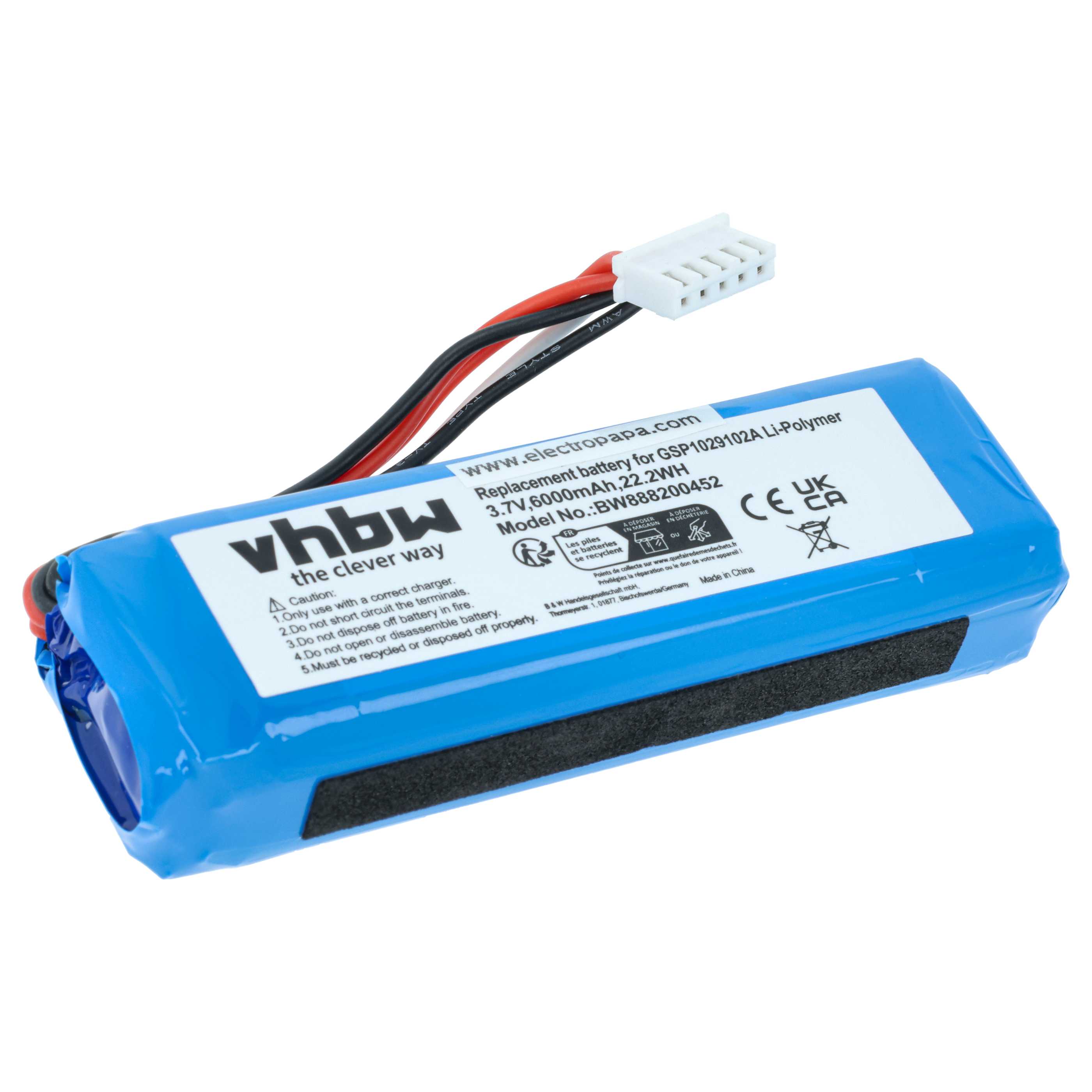 Battery replaces JBL GSP1029102A (version 2) for JBL Loudspeaker - Li-polymer 6000 mAh