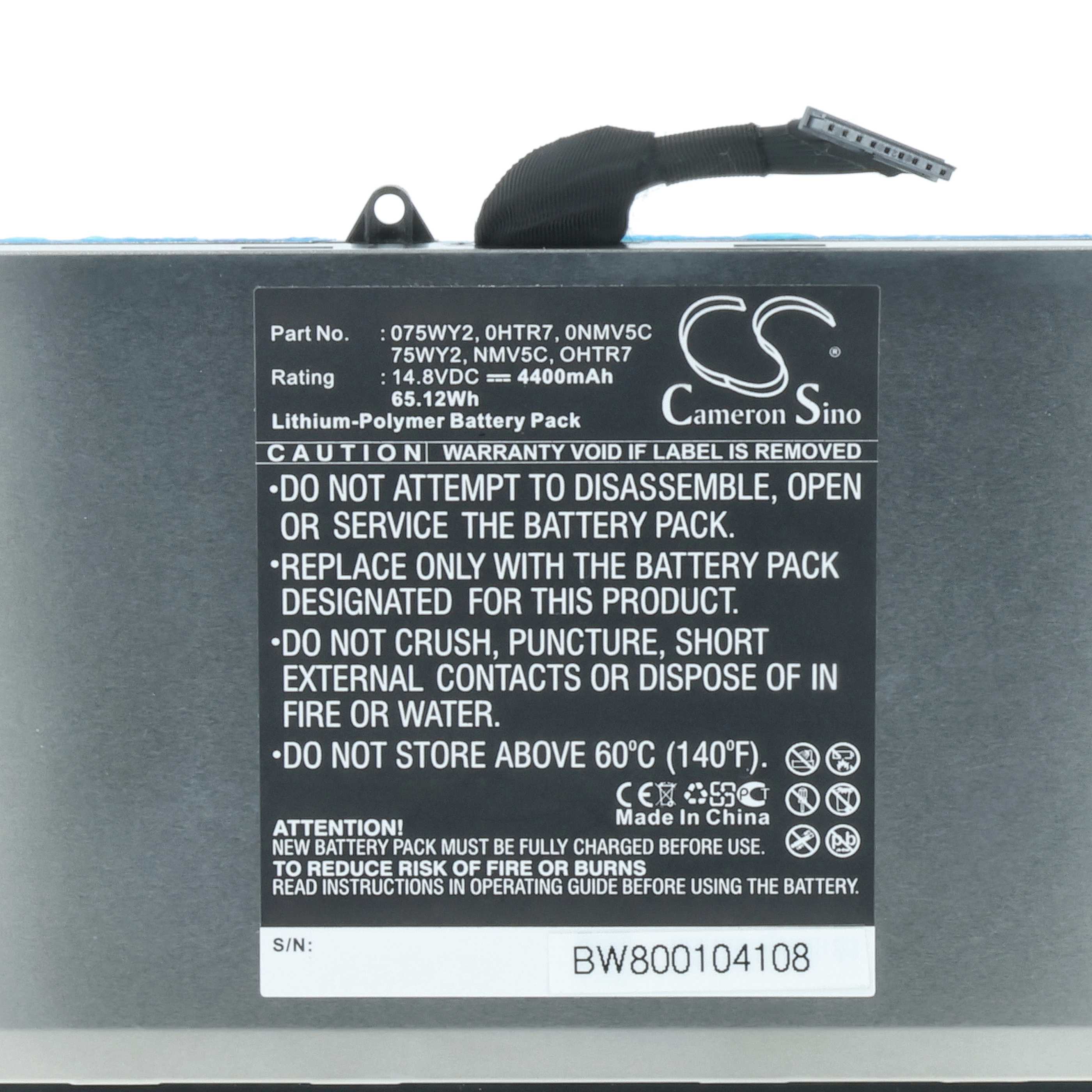 Akumulator do laptopa zamiennik Dell OHTR7, NMV5C, 75WY2, 0NMV5C, 0HTR7, 075WY2 - 4400 mAh 14,8 V LiPo, czarny