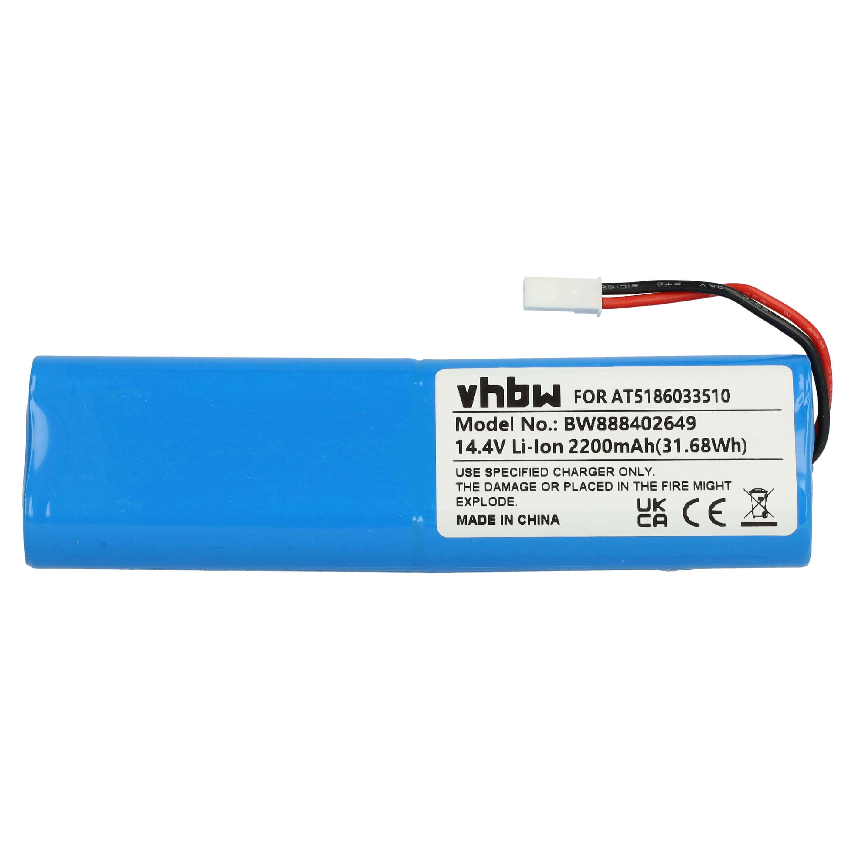 Battery replaces Ariete AT5186033510 for Ariete etc. 2200mAh, 14.4V, Li-Ion