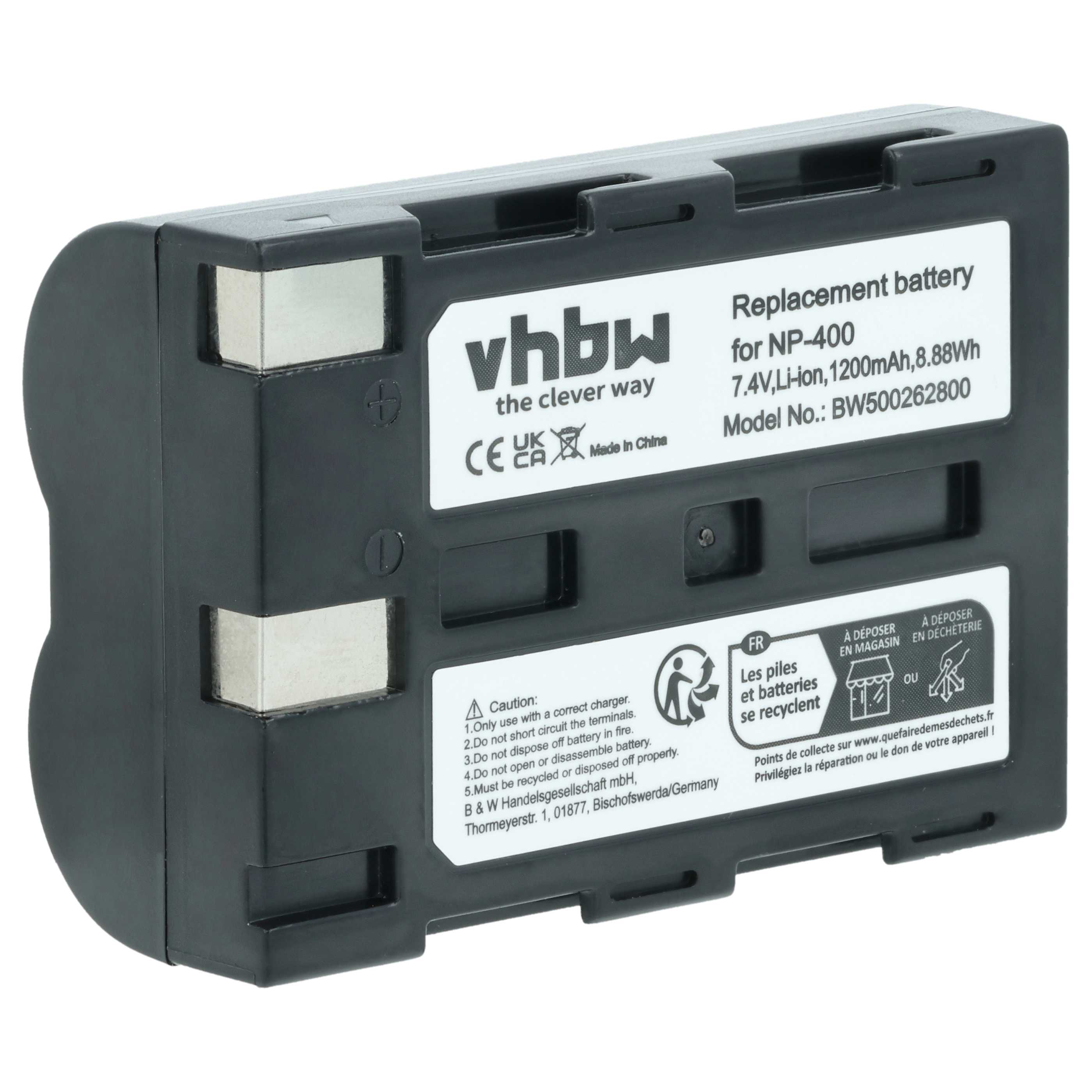 2x Battery replaces Konica Minolta NP-400 - 1200mAh, 7.2V, Li-Ion