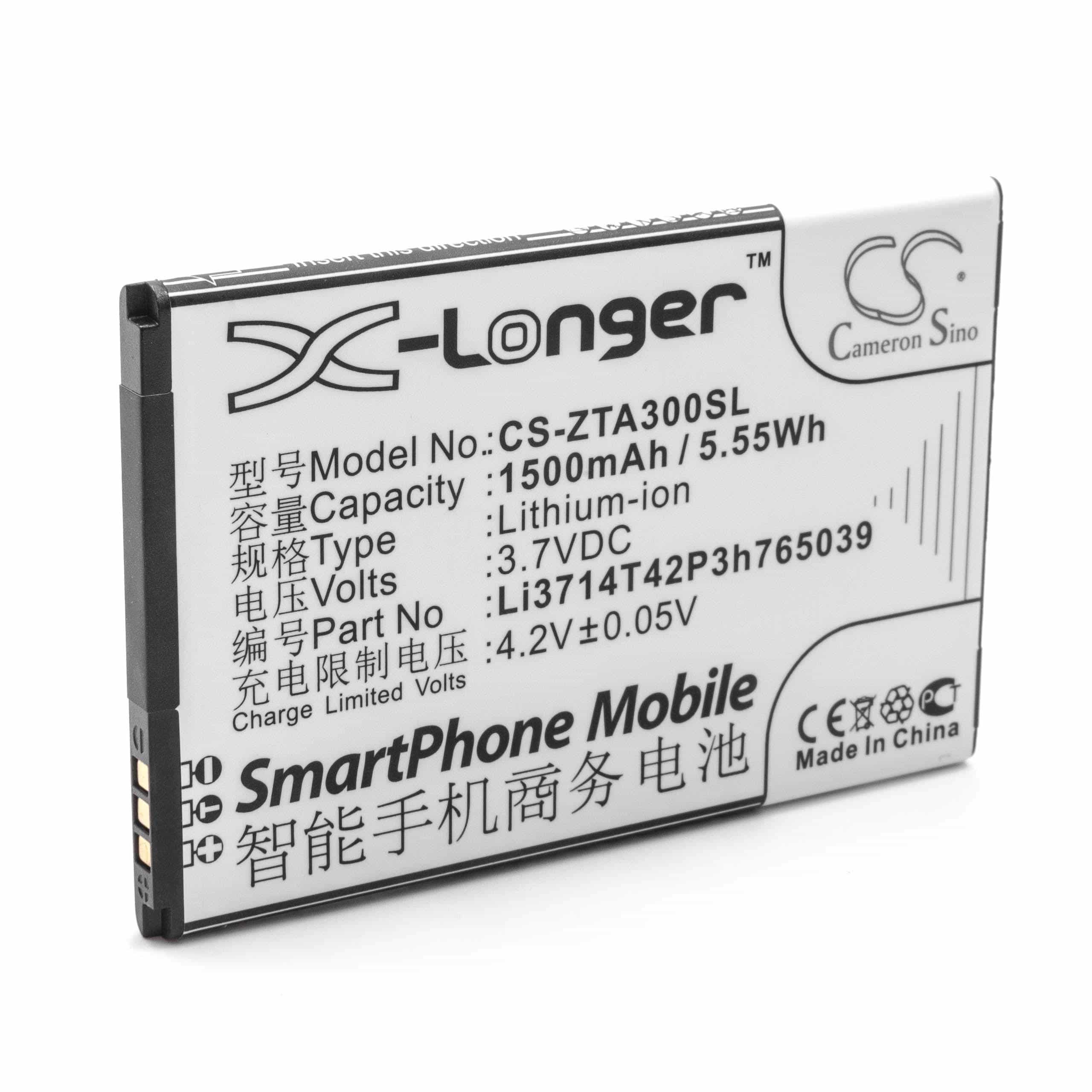 Mobile Phone Battery Replacement for ZTE Li3714T42P3h765039 - 1500mAh 3.7V Li-Ion