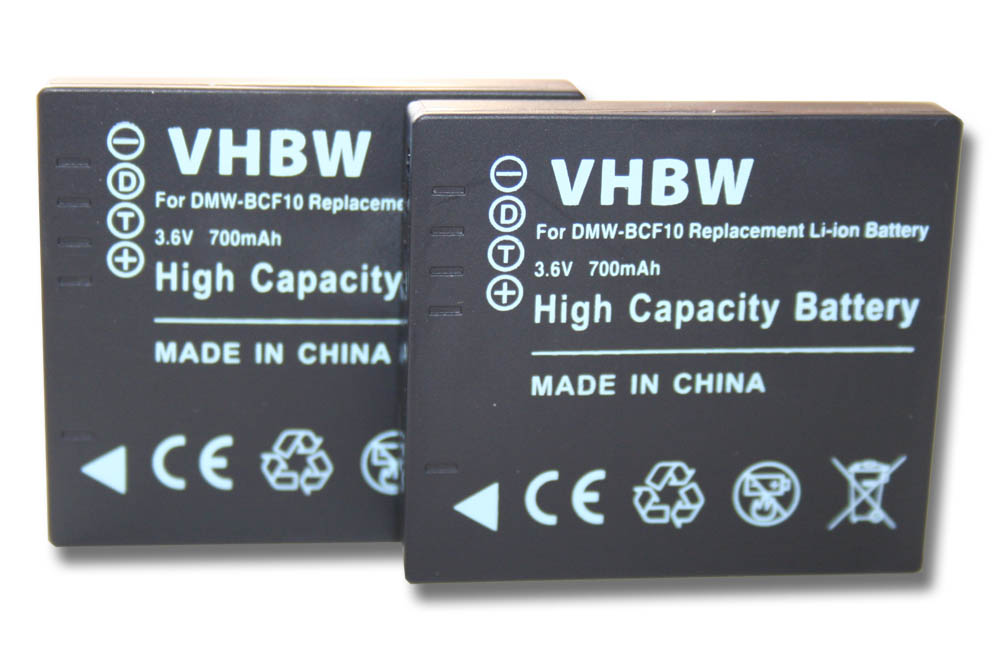 Batteries (2x pièces) remplace Panasonic DMW-BCF10E, DMW-BCF10 pour appareil photo - 1000mAh 3,6V Li-ion