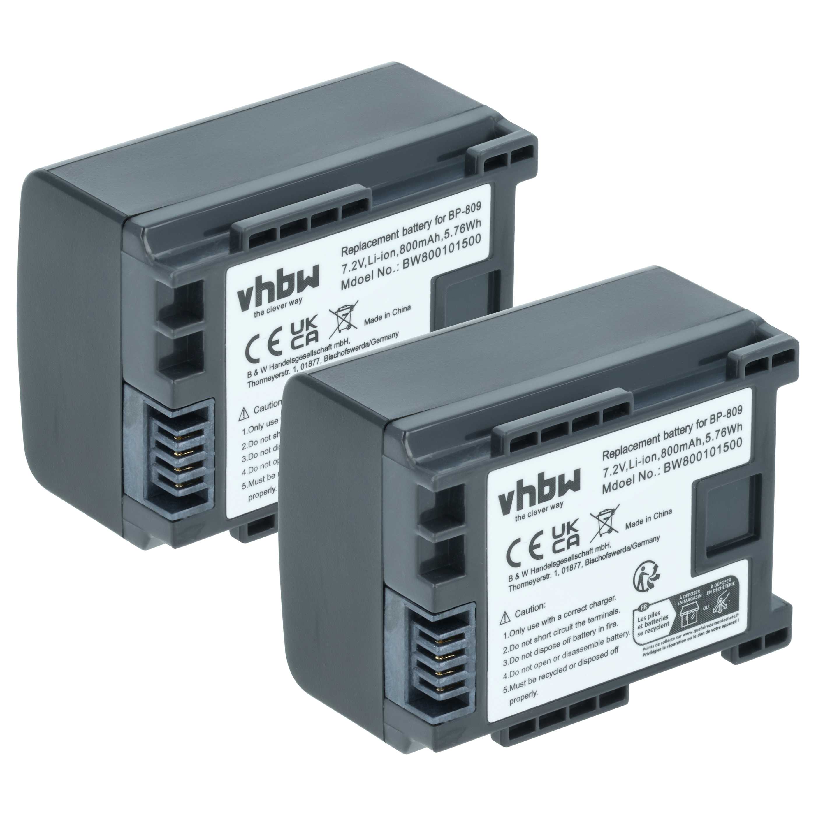2x Akku für Canon wie BP-809 mit Infochip, 7.2V, 800mAh
