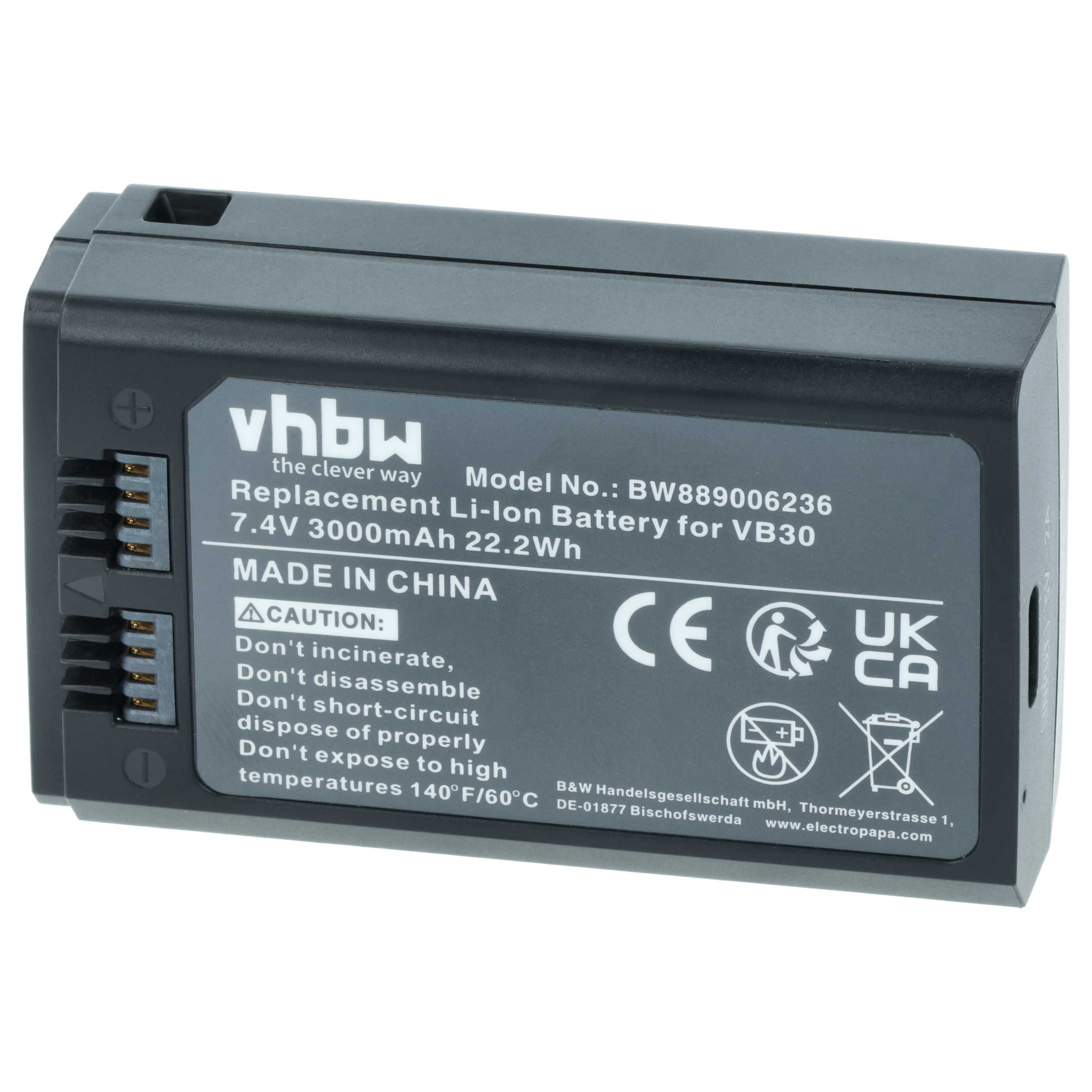 Batteria per flash per fotocamera sostituisce Godox VB30 - 3000mAh 7,4V Li-Ion
