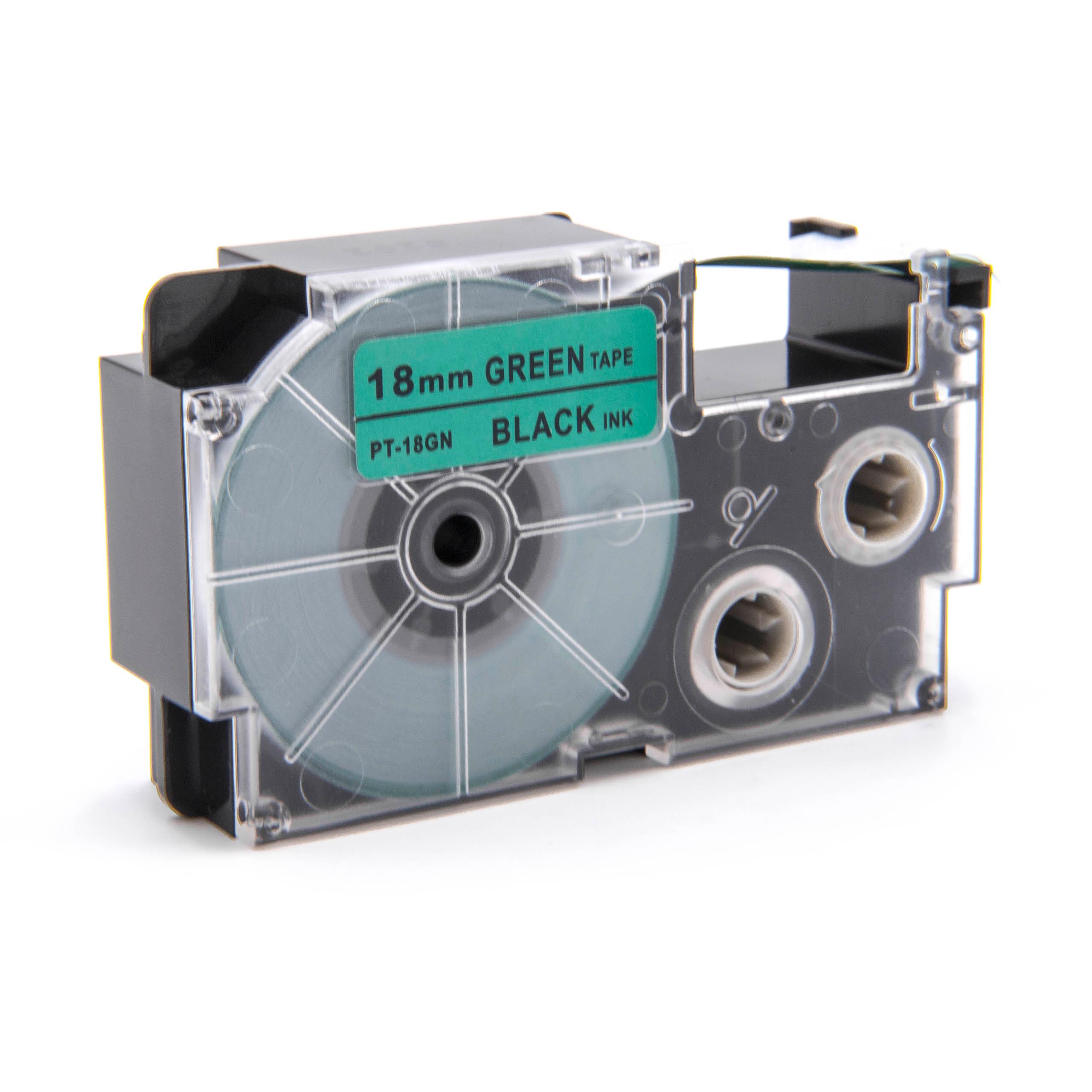 Cassetta nastro sostituisce Casio XR-18GN1, XR-18GN per etichettatrice Casio 18mm nero su verde, pet+ RESIN