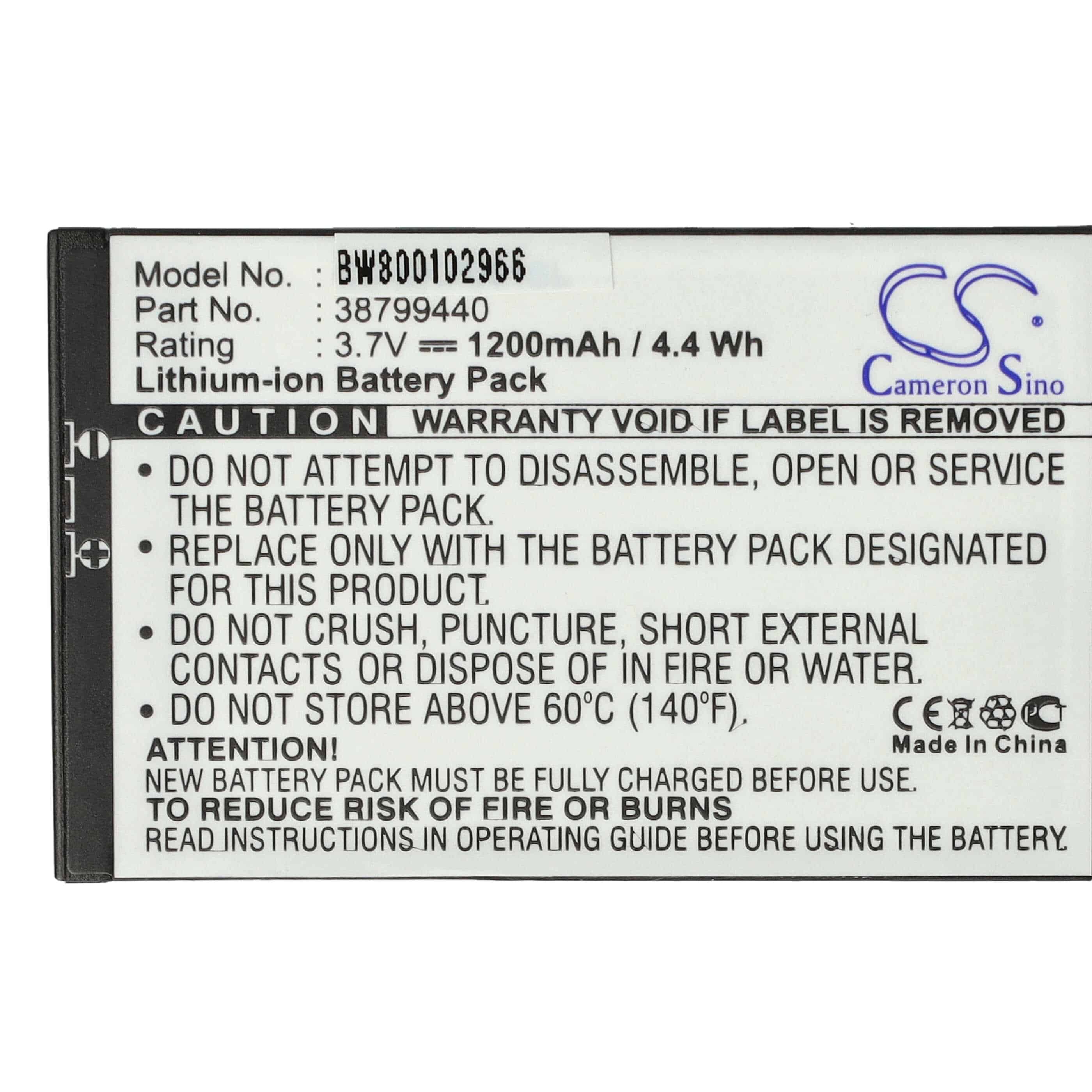 Batterie remplace Becker 38799440 pour navigation GPS - 1200mAh 3,7V Li-ion