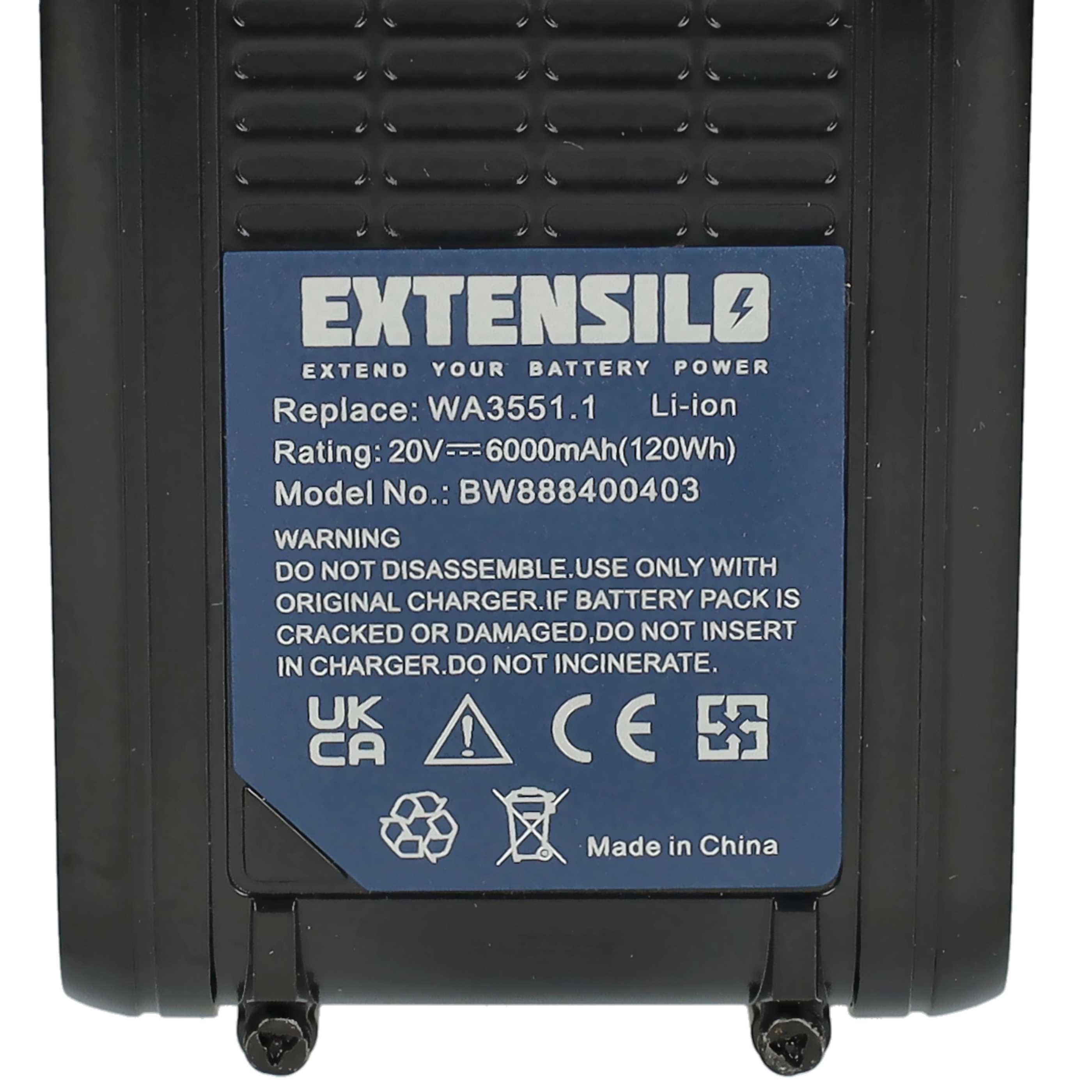 2x Battery replaces Rockwell RW9351.1 Electric Power Tool - 6000 mAh, 20 V, Li-Ion