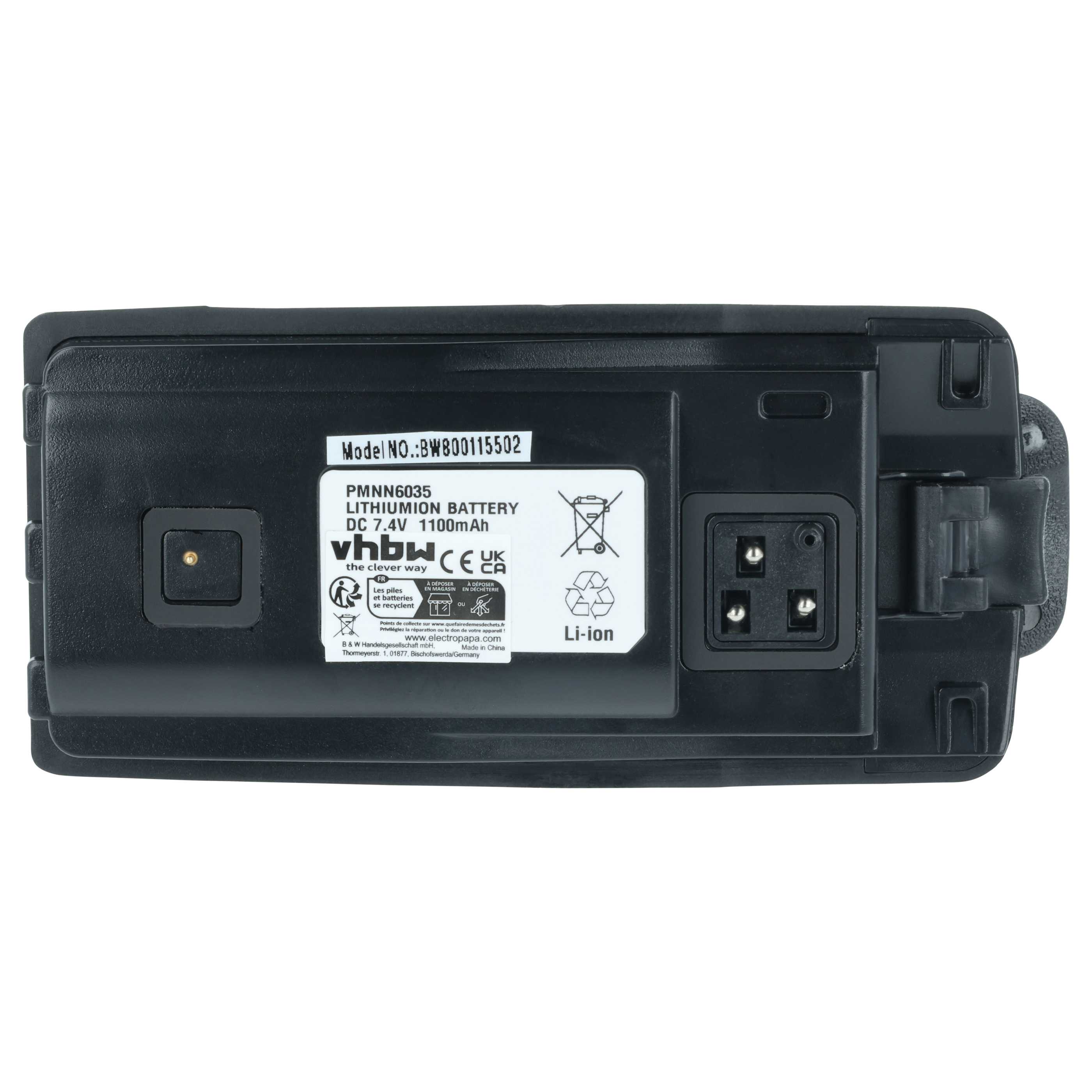 Radio Battery replaces Motorola PMNN6035, 6080384X65, RLN6305, RLN6305B - 1100 mAh 7.4 V Li-Ion + Belt Clip