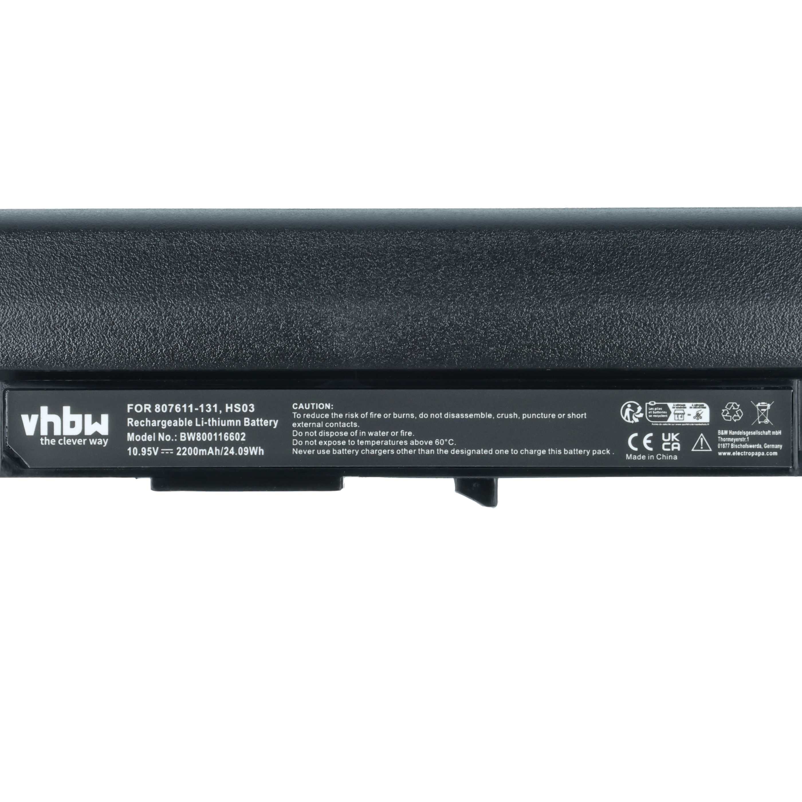 Notebook Battery replaces HP 807611-141, 807611-421, 807611-831, 807611-131 - 2200 mAh 10.95 V Li-Ion, black