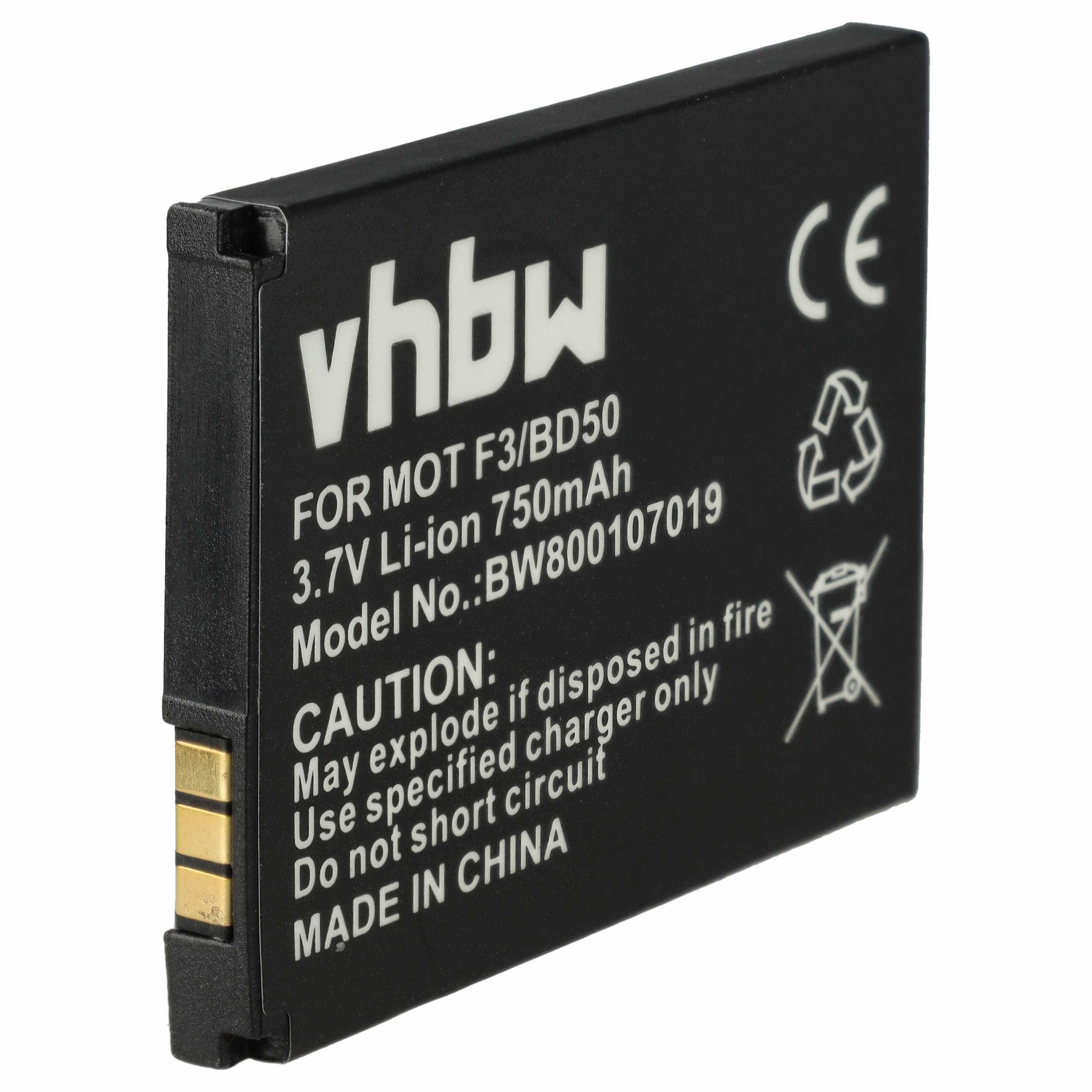 Batterie remplace AVM BAK130506, 312BAT006, 100402, 312BAT016 pour téléphone Motorola - 750mAh 3,7V Li-ion