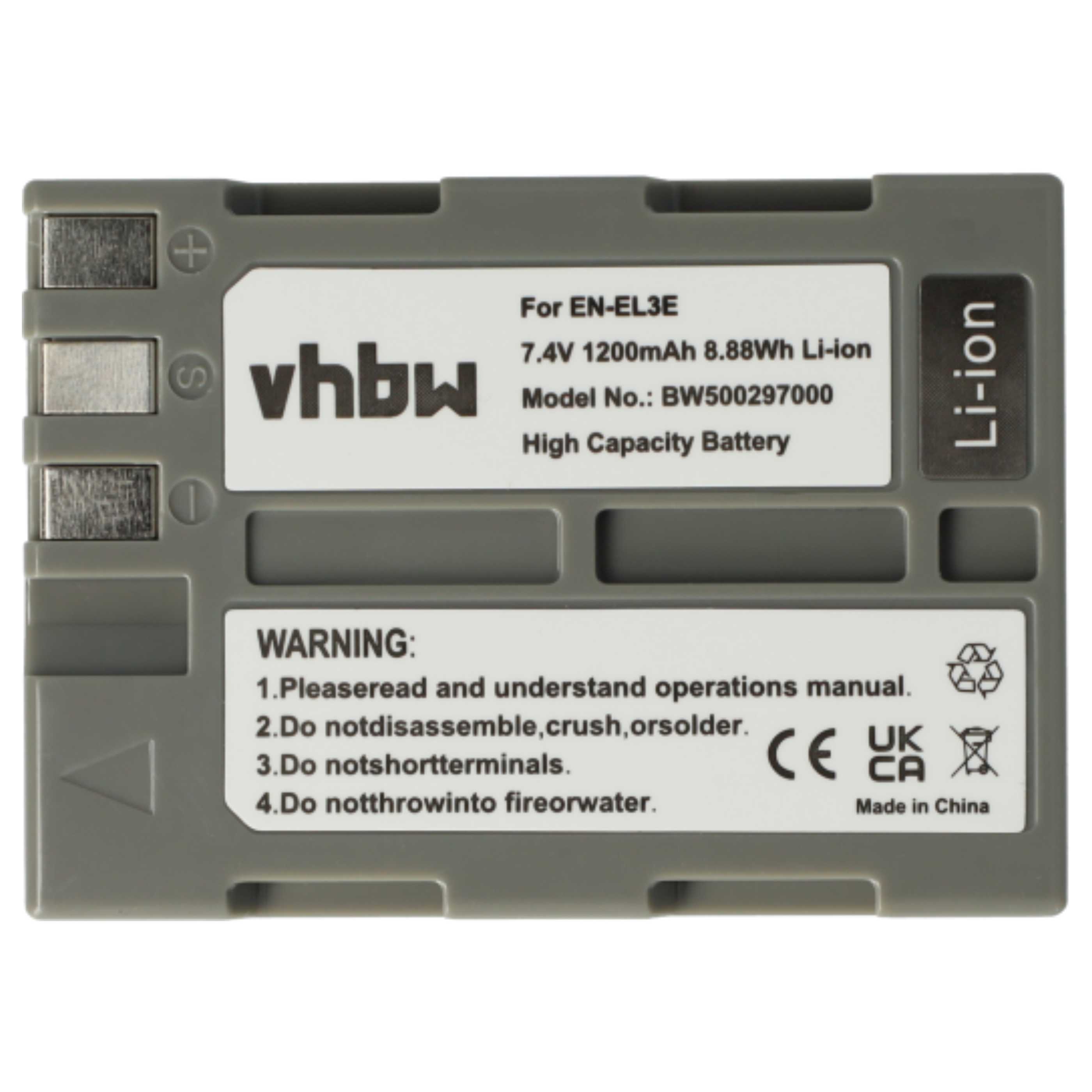 2x Battery replaces Nikon EN-EL3e - 1200mAh, 7.2V, Li-Ion