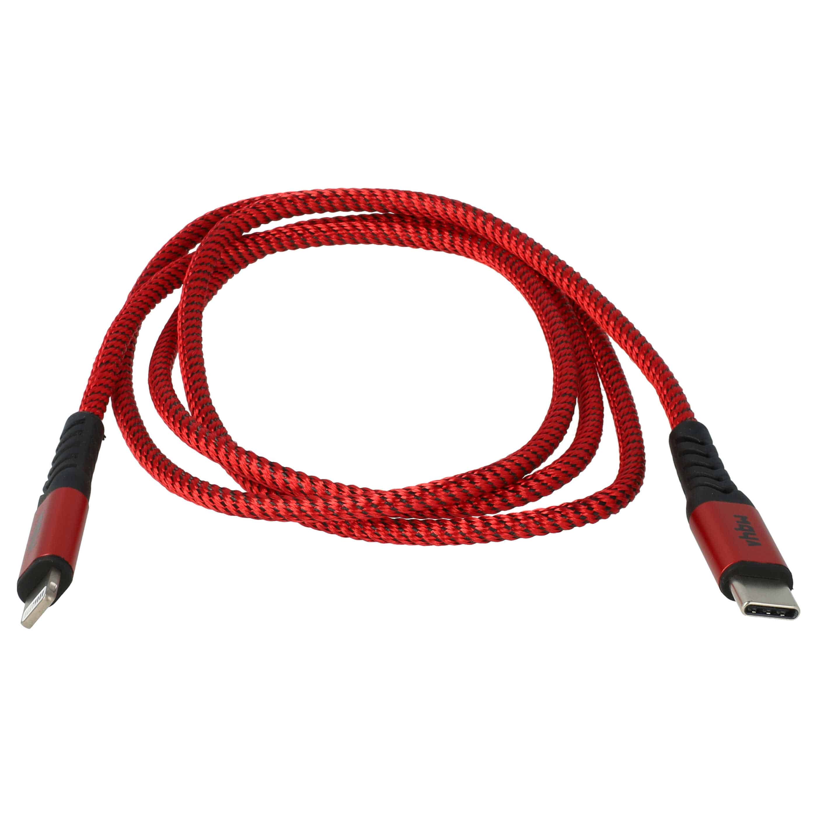 Kabel Lightning USB C, Thunderbolt 3 do urządzeń iOS Retina, 12" 2015-2017 - czarny / czerwony, 100 cm 