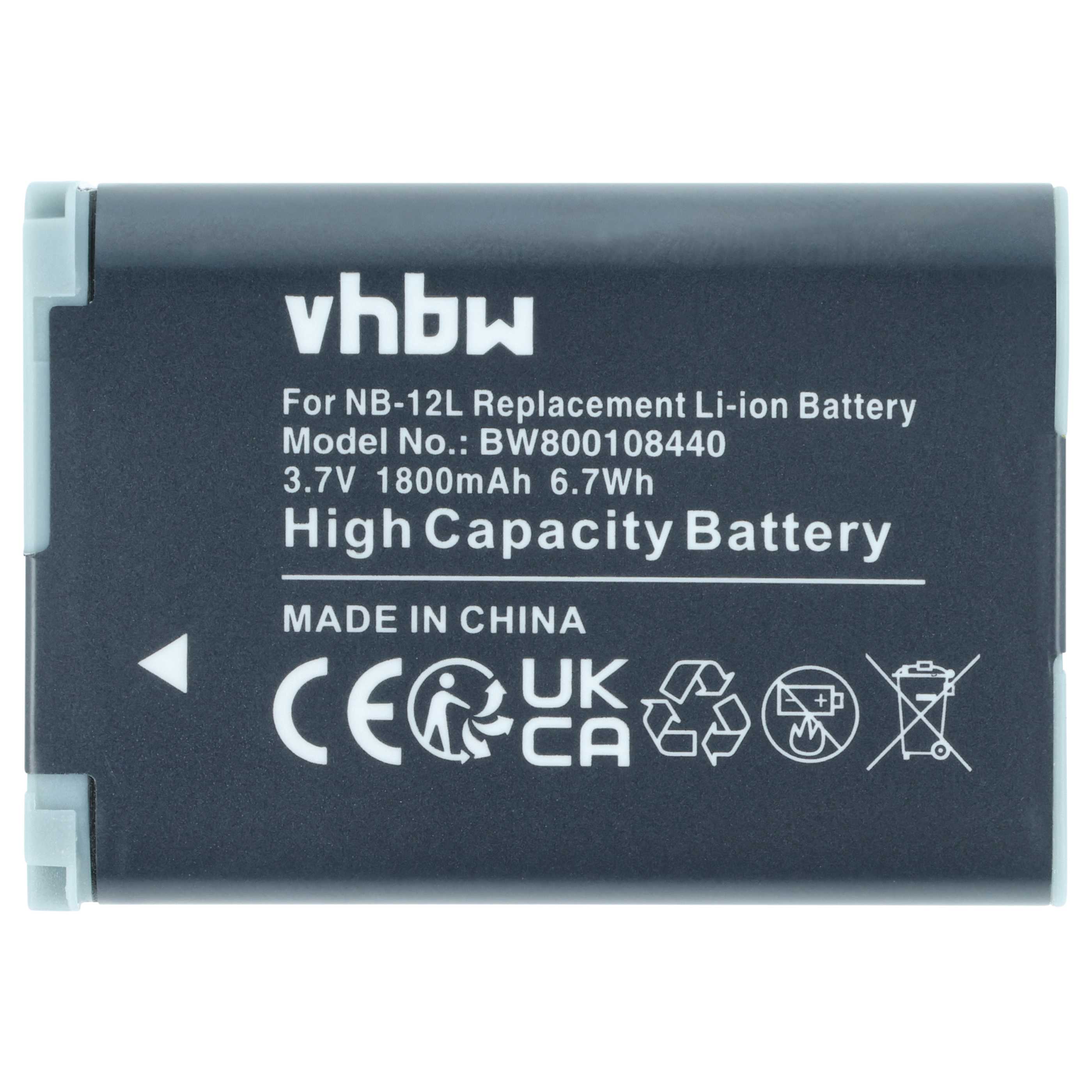 3x Battery replaces Canon NB-12L - 1800mAh, 3.7V, Li-Ion