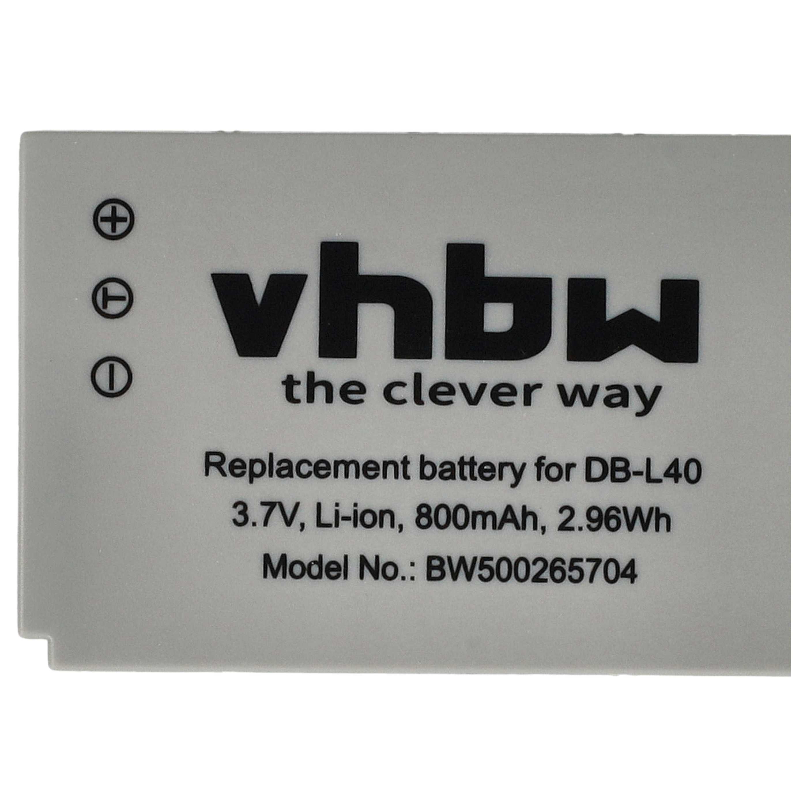 Videocamera Battery replaces Sanyo DB-L40AU, DB-L40 - 800 mAh 3.7 V Li-Ion