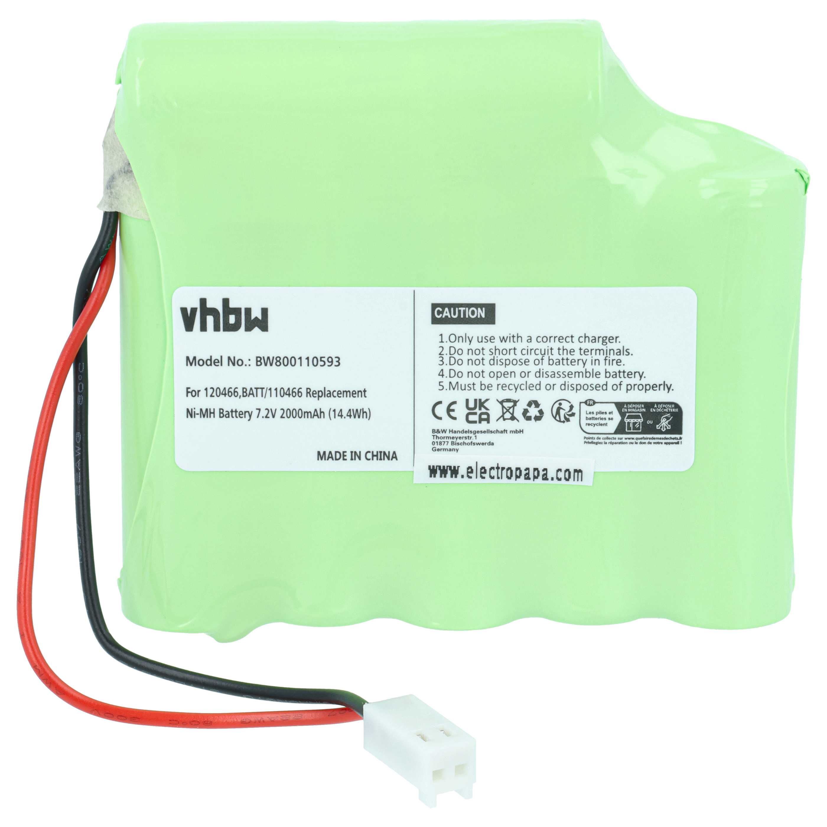 Medical Equipment Battery replaces BATT/110466, 120466 - 2000 mAh 7.2 V NiMH