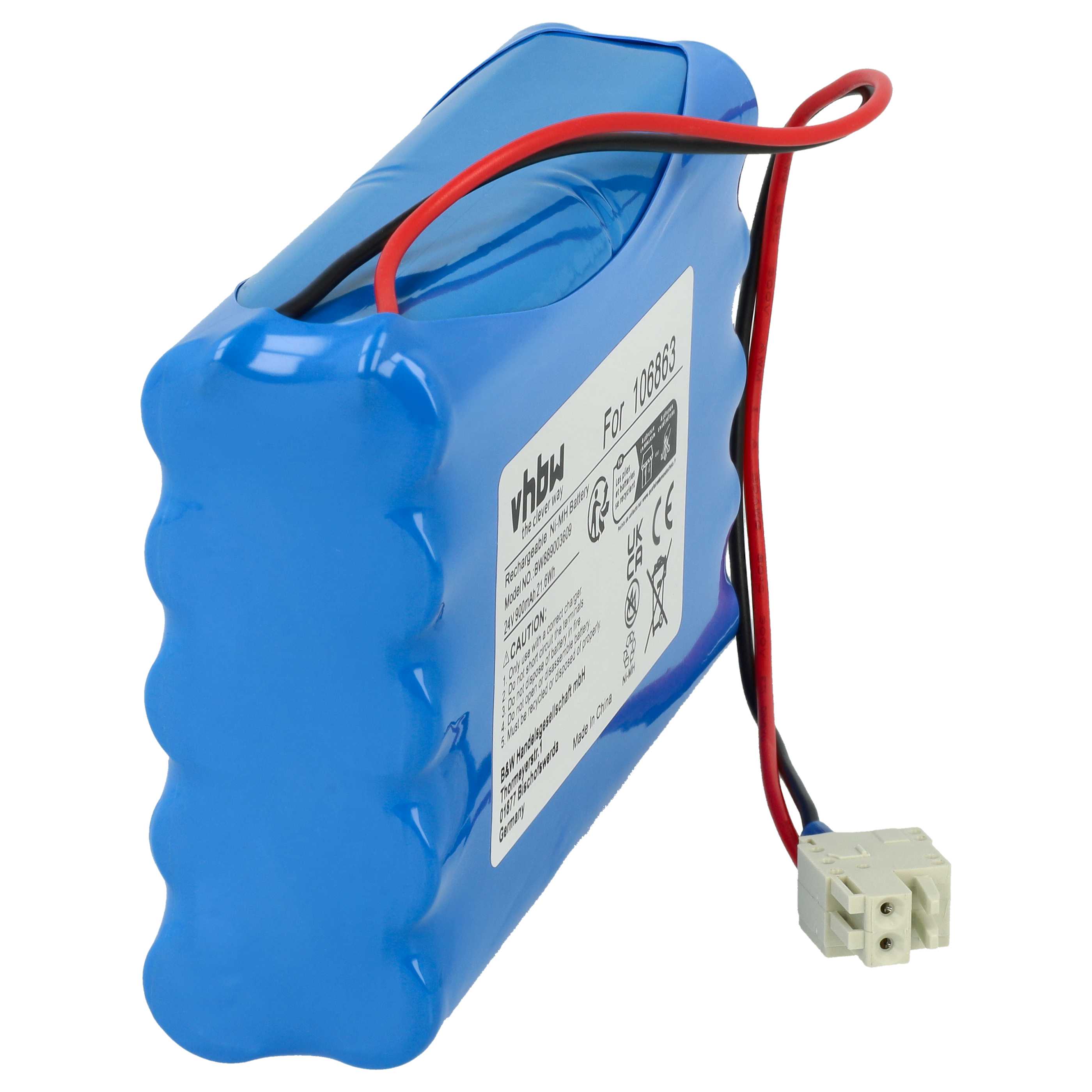 Batería reemplaza Geze 25020, 106863, 20KR15/48, 4894128192794 para diversos dispositivos (0,9 Ah, 24 V, NiMH)