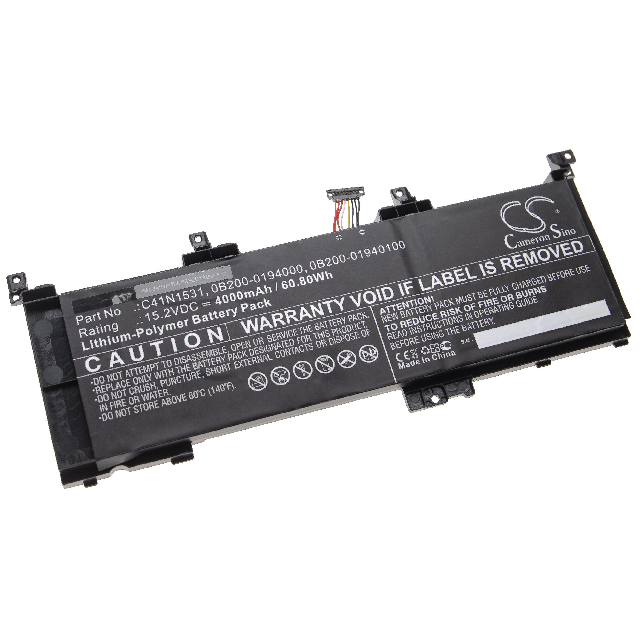 Notebook Battery Replacement for Asus 0B200-0194000, 0B200-01940100, C41N1531 - 4000mAh 15.2V Li-polymer