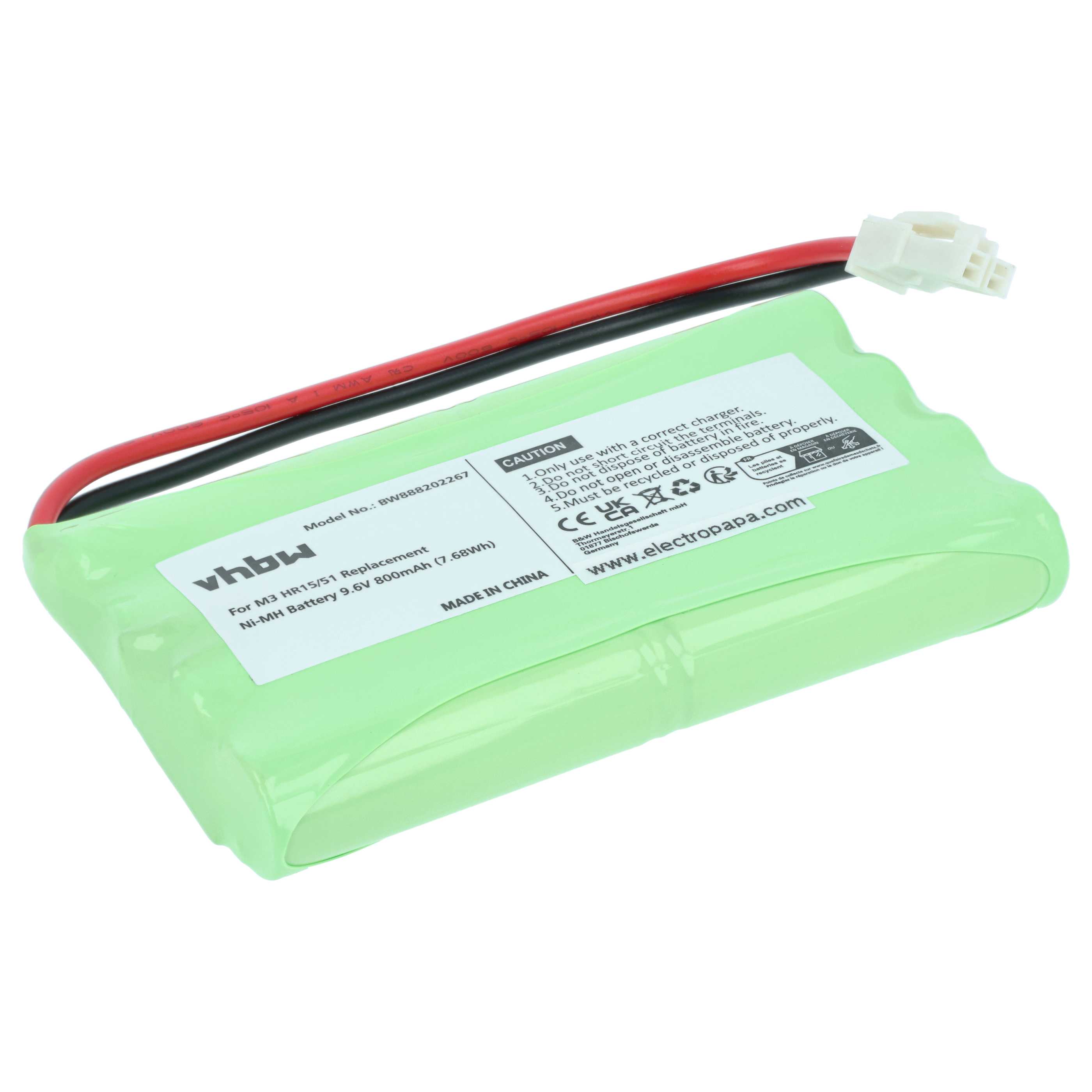 Batería reemplaza Polargos S1512 para diversos dispositivos (800 mAh, 9,6 V, NiMH)