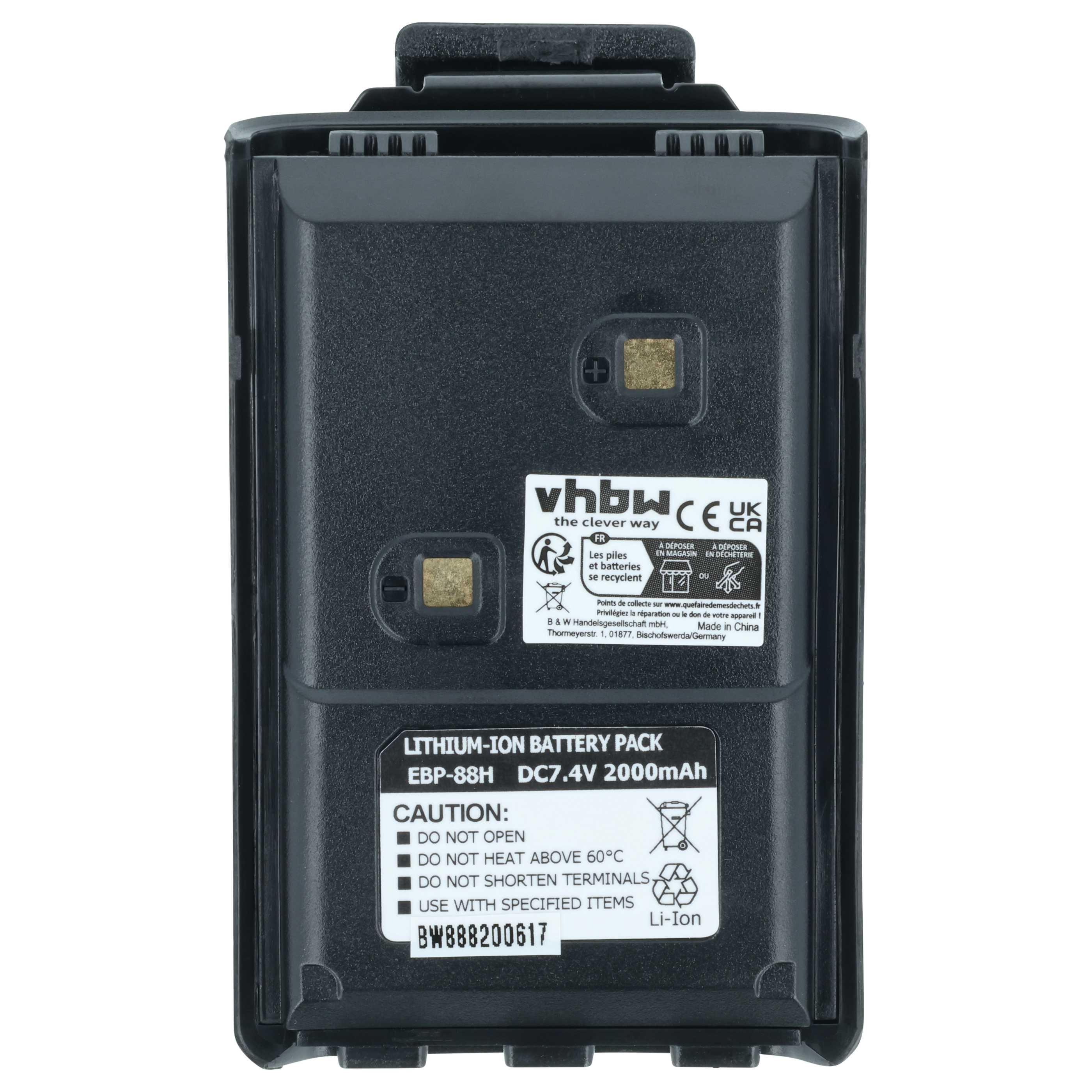 Radio 2x Battery replaces Alinco EBP-88, EBP-88H - 2000 mAh 7.4 V Li-Ion + Belt Clip