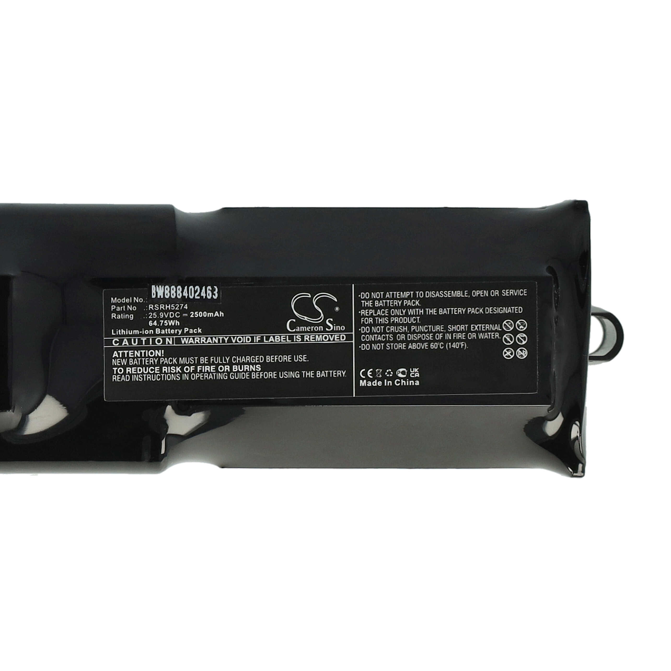 Batterie remplace Rowenta RSRH5274 pour aspirateur - 2500mAh 25,9V Li-ion