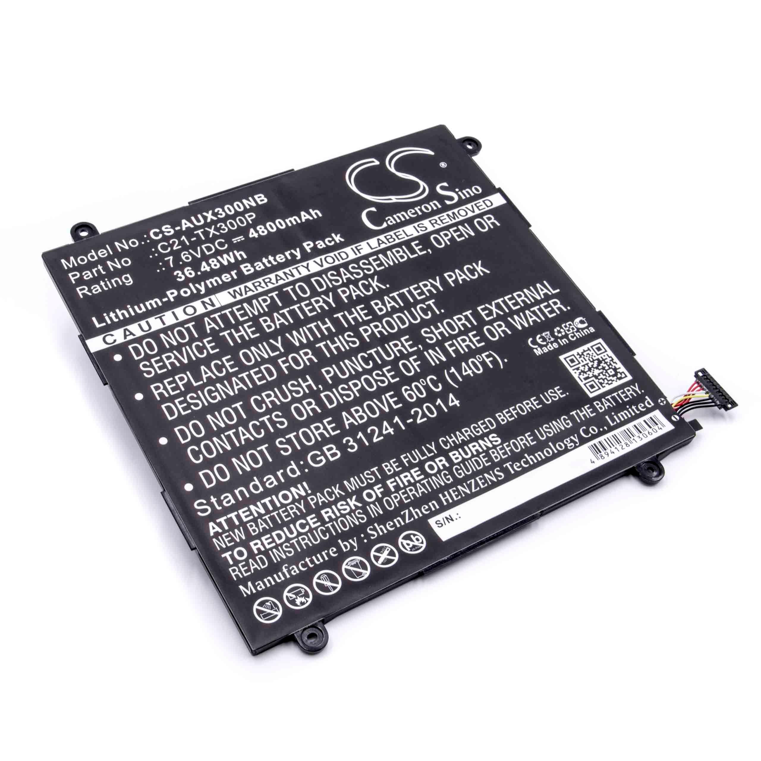 Batterie remplace Asus C21-TX300P pour ordinateur portable - 4800mAh 7,6V Li-polymère, noir