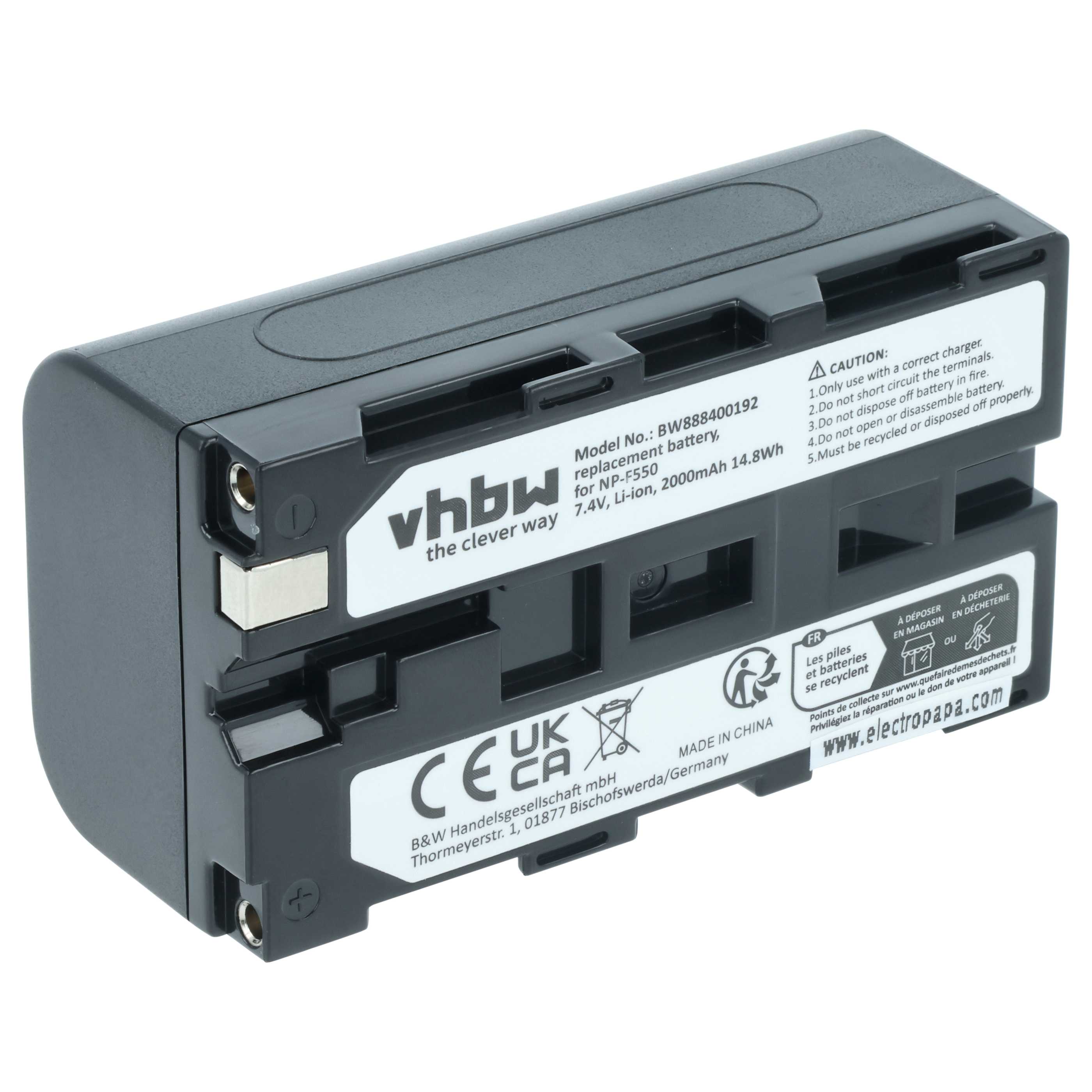 2x Battery replaces Sony NP-F950, NP-F930/B, NP-F950/B, NP-F550, NP-F930, NP-F960 - 2000mAh, 7.4V, Li-Ion