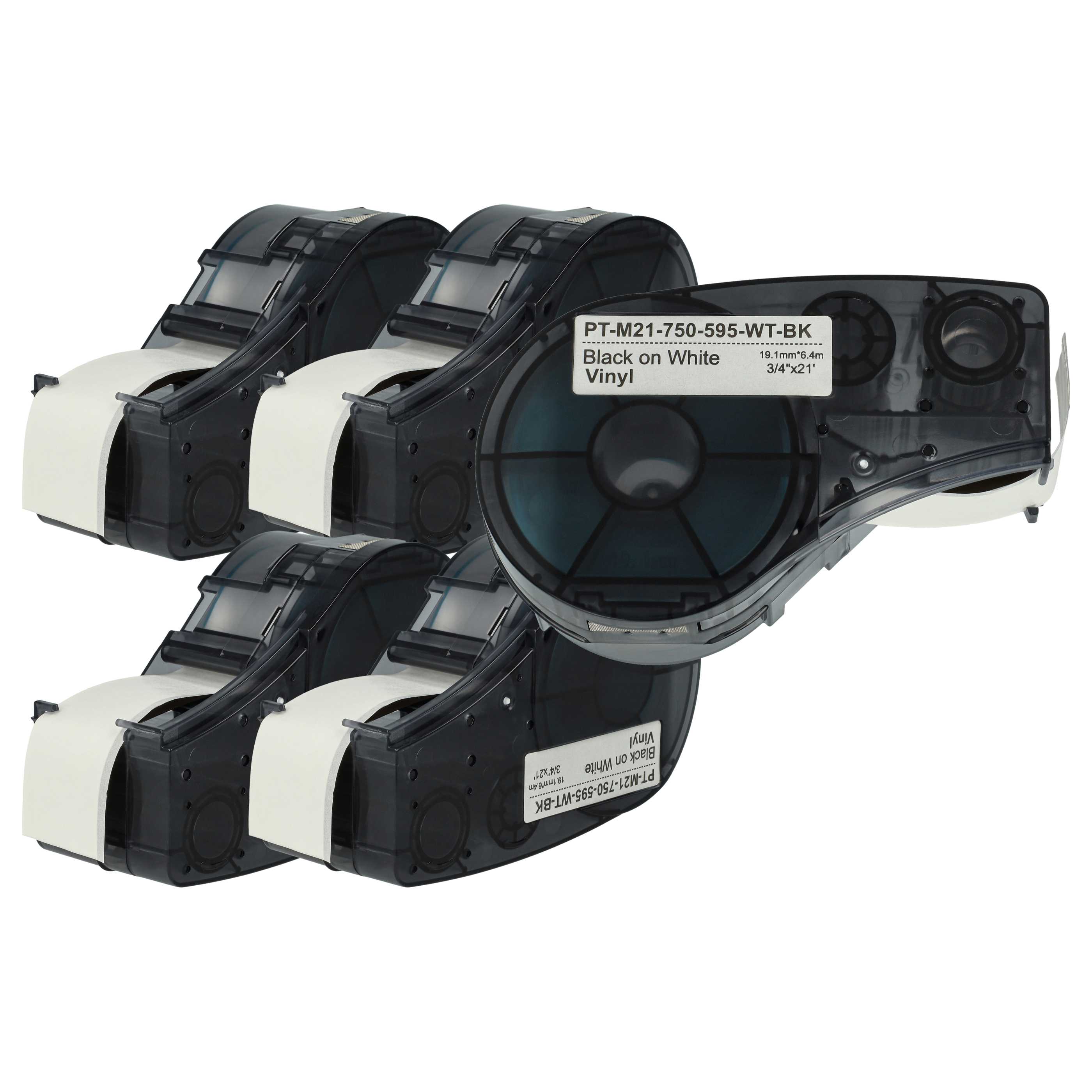 5x Cassettes à ruban remplacent Brady M21-750-595-WT - 19,05mm lettrage Noir ruban Blanc, vinyle