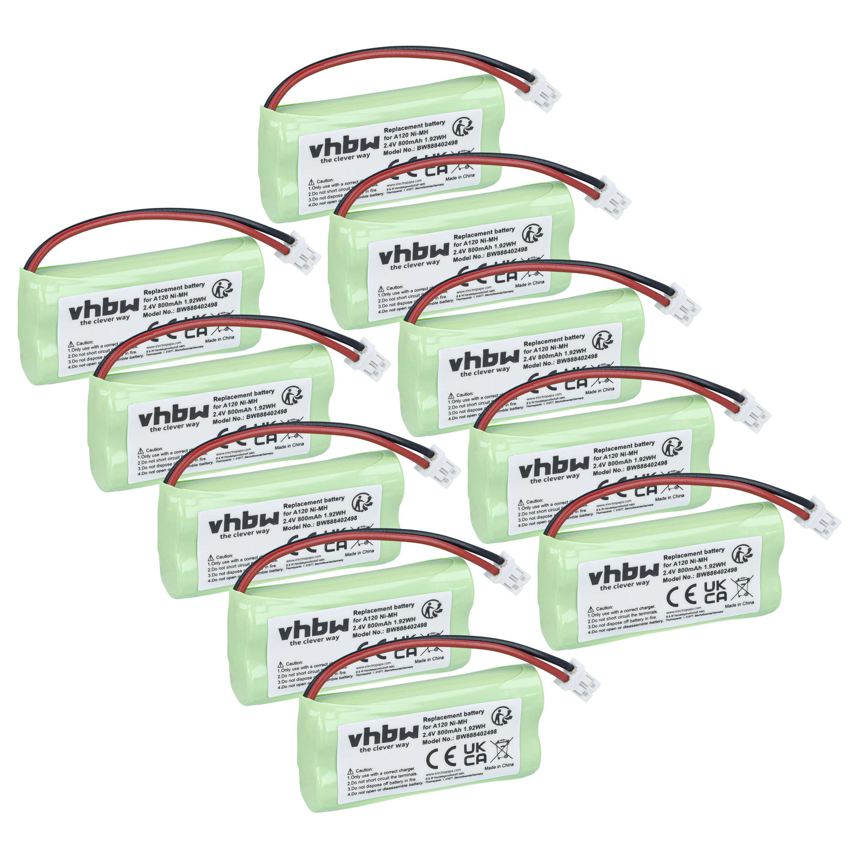 10x Akku als Ersatz für 55AAAHR2BMX, 220436C1, 41AAAH2BMX, 220382C1 für T-Com Telefon - 800mAh 2,4V NiMH