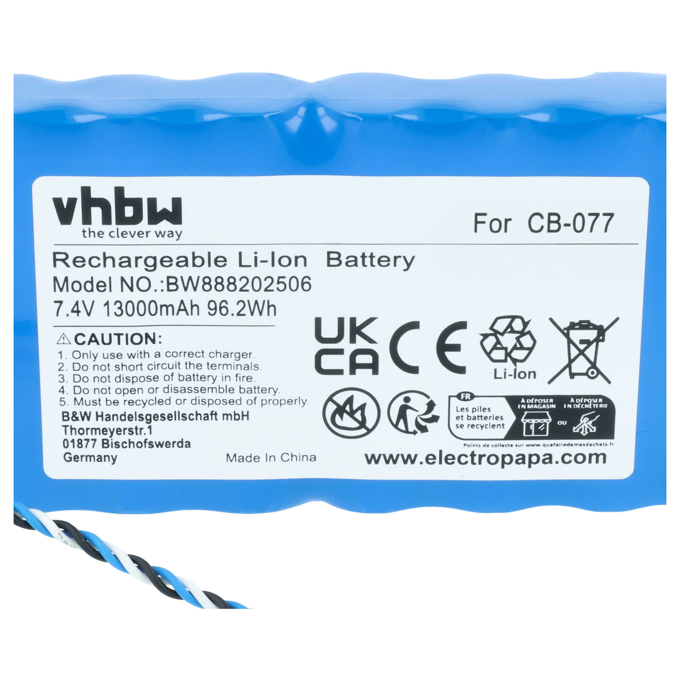 Laser Battery replaces Promax CB-077 - 13000 mAh 7.4 V Li-Ion