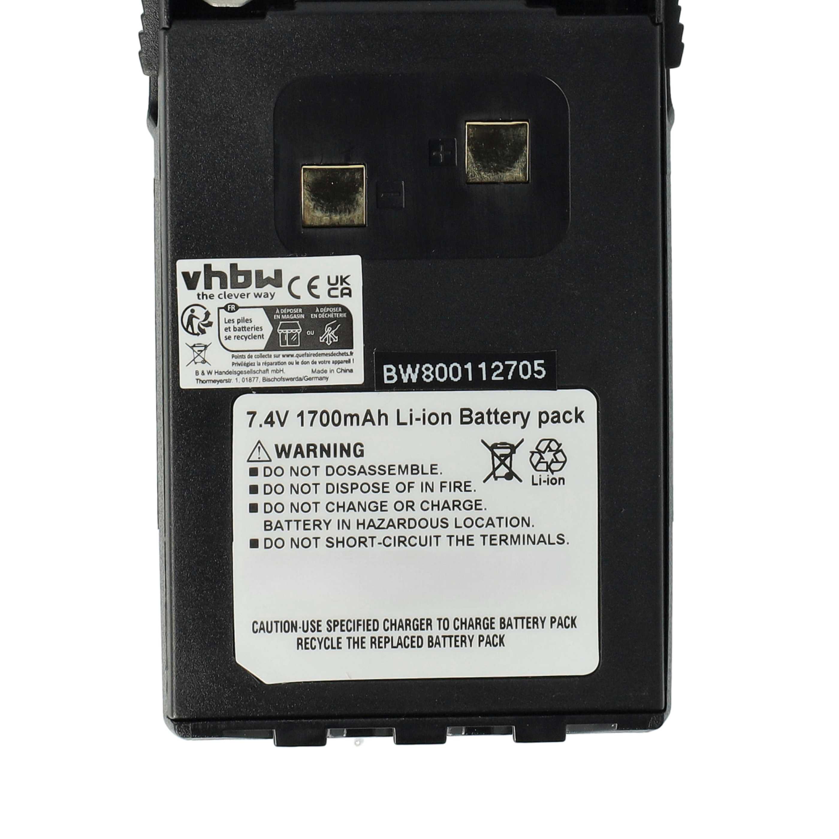 Radio 2x Battery replaces BLO-004, BLO-007, BLO-001 - 1700 mAh 7.4 V Li-Ion + Belt Clip