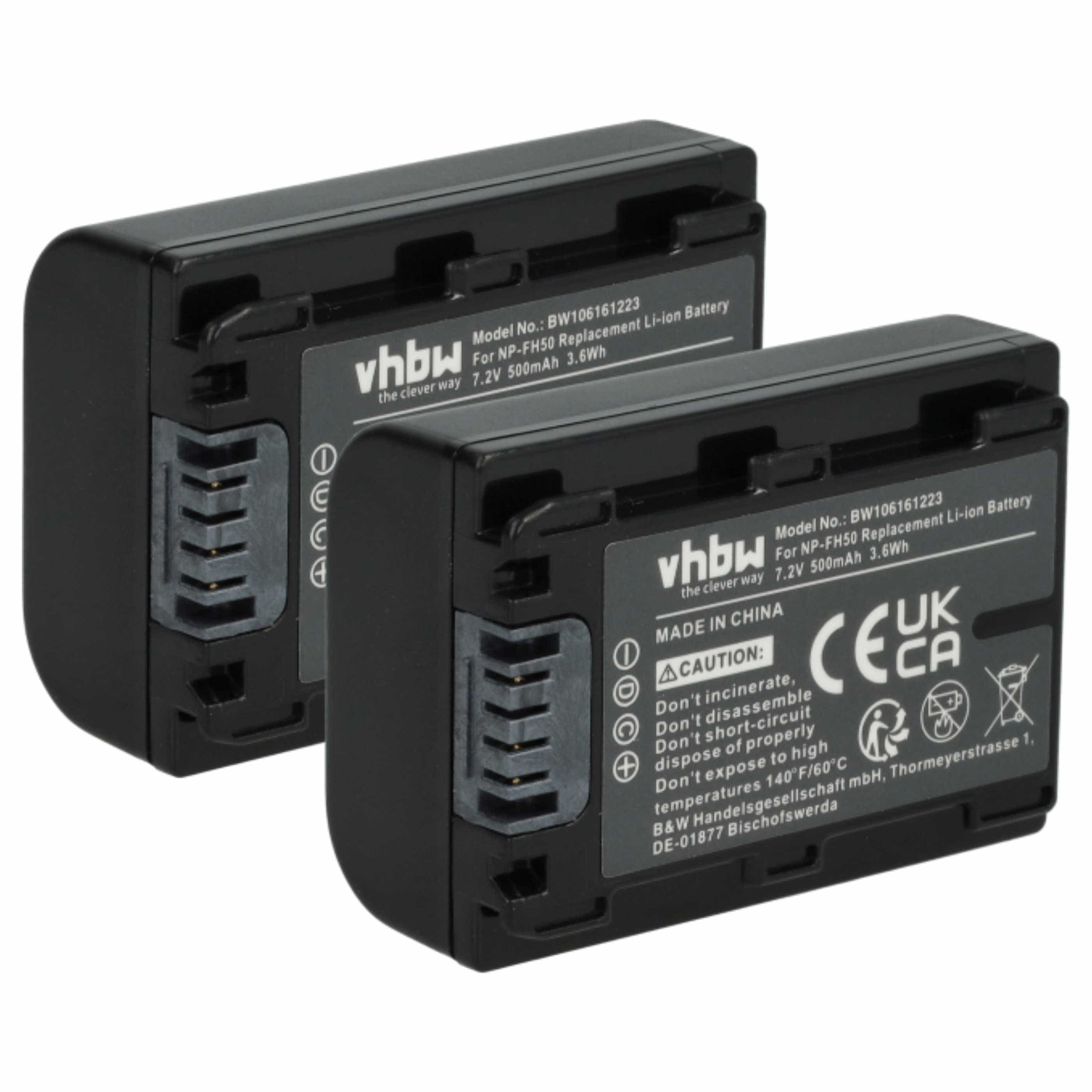 2x Battery replaces Sony NP-FH50, NP-FH100, NP-FH70, NP-FH40 - 500mAh, 7.2V, Li-Ion with Info Chip