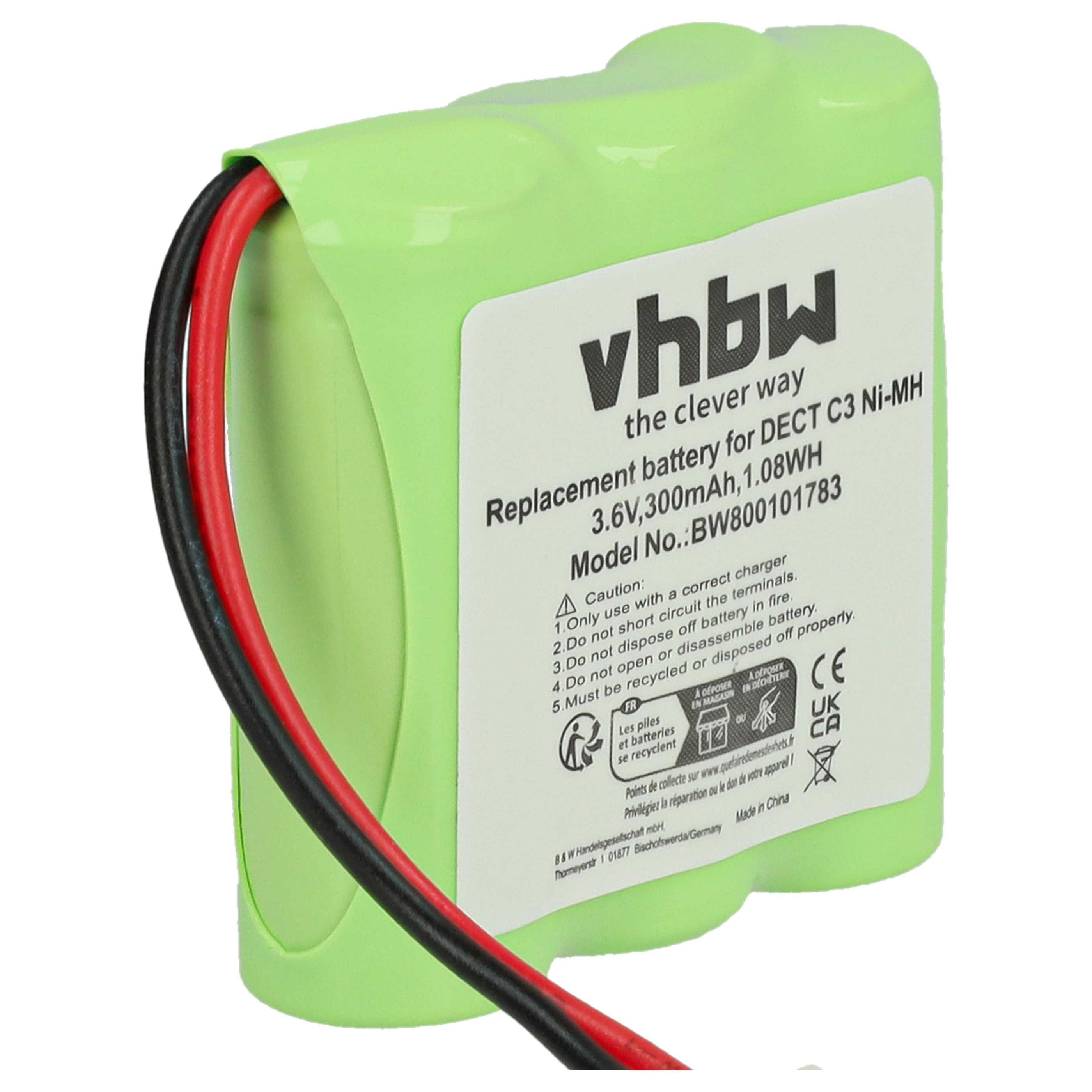 Batterie remplace Sagem T302, RPD4829, 30AAM3BMX pour téléphone Sagem - 300mAh 3,6V NiMH