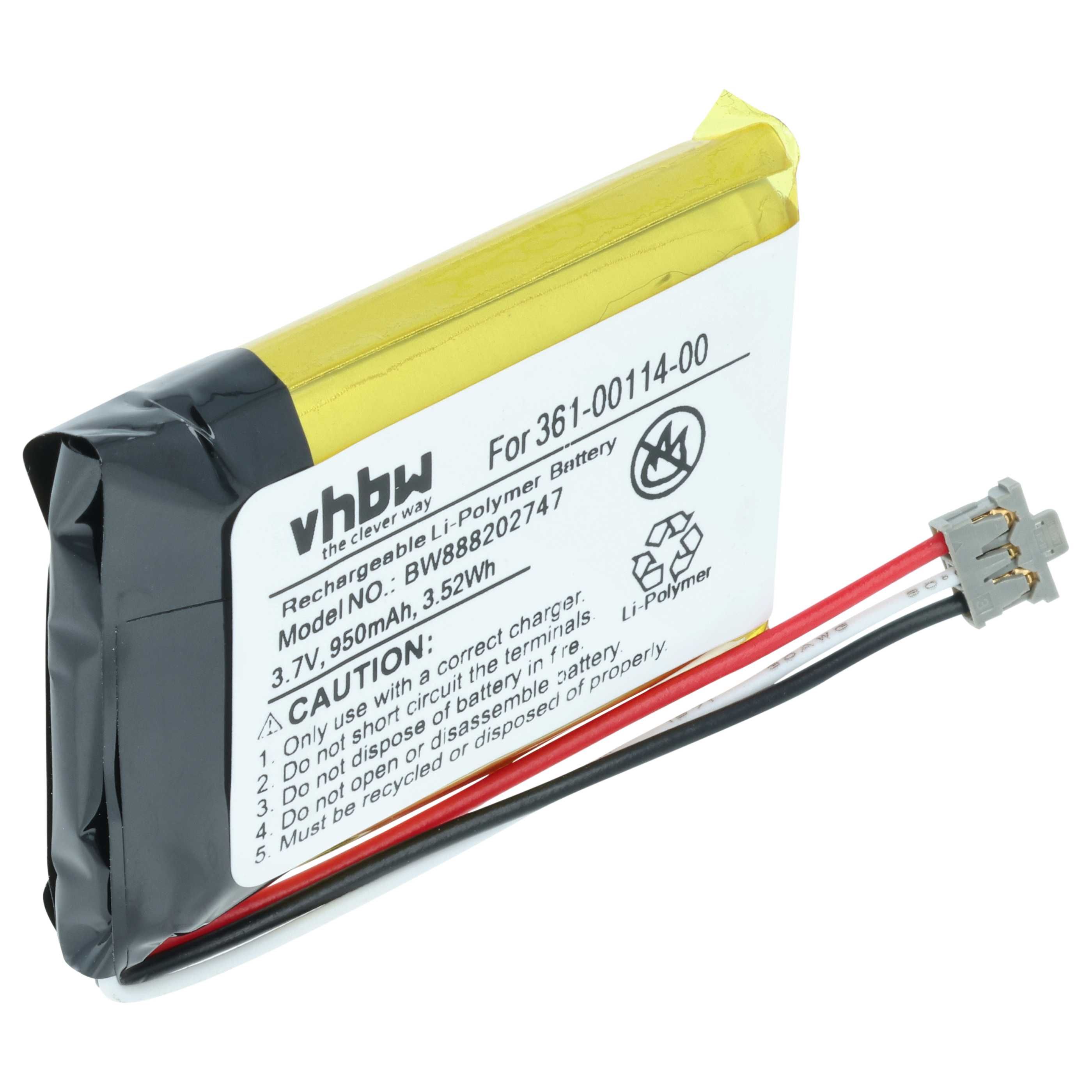 Batería reemplaza Garmin 361-00114-00 para dispositivo de comunicación GPS (950 mAh, 3,7 V, Li-Ion)