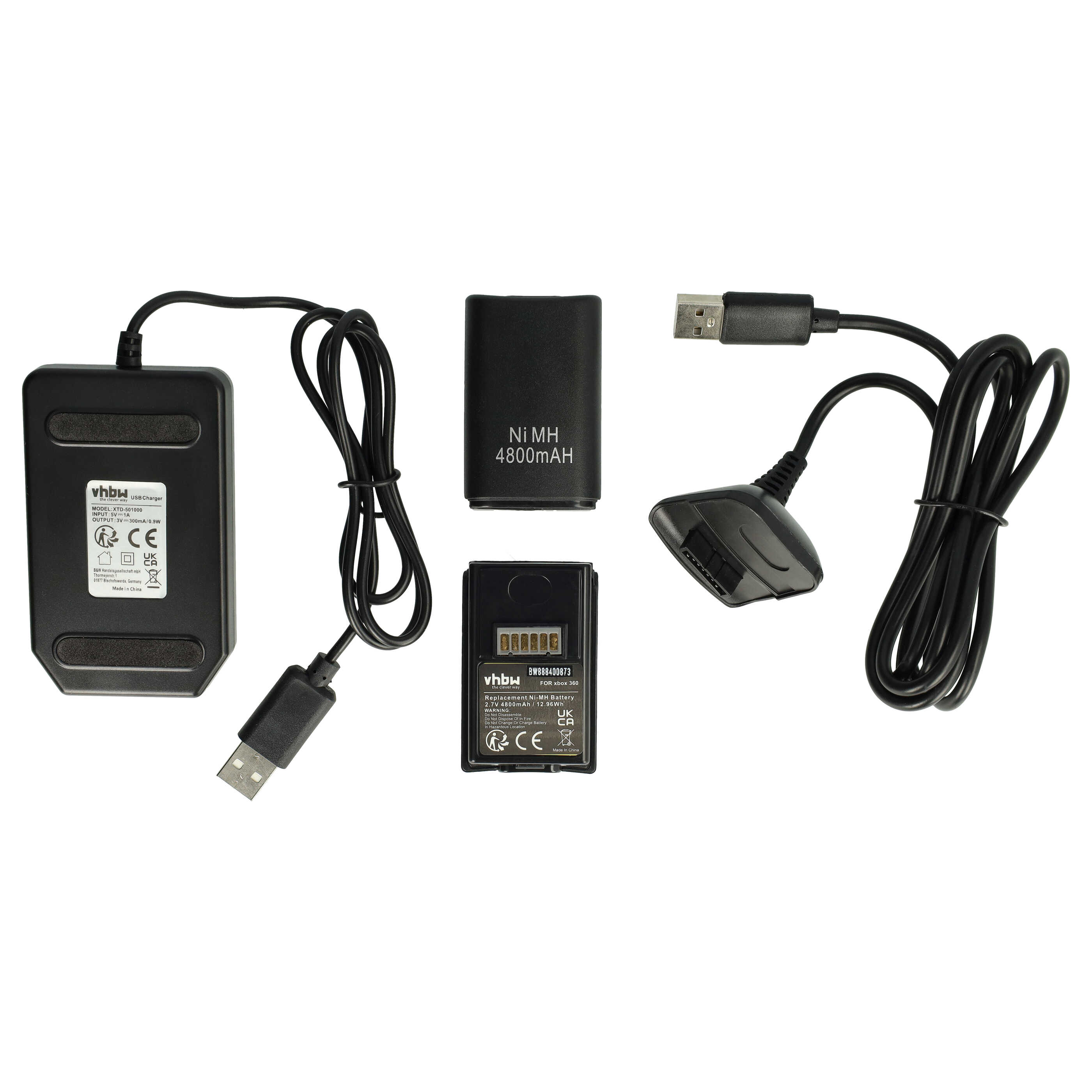 vhbw kit Play&Charge - 1x caricabatterie, 1x cavo di alimentazione, 2x batteria nero