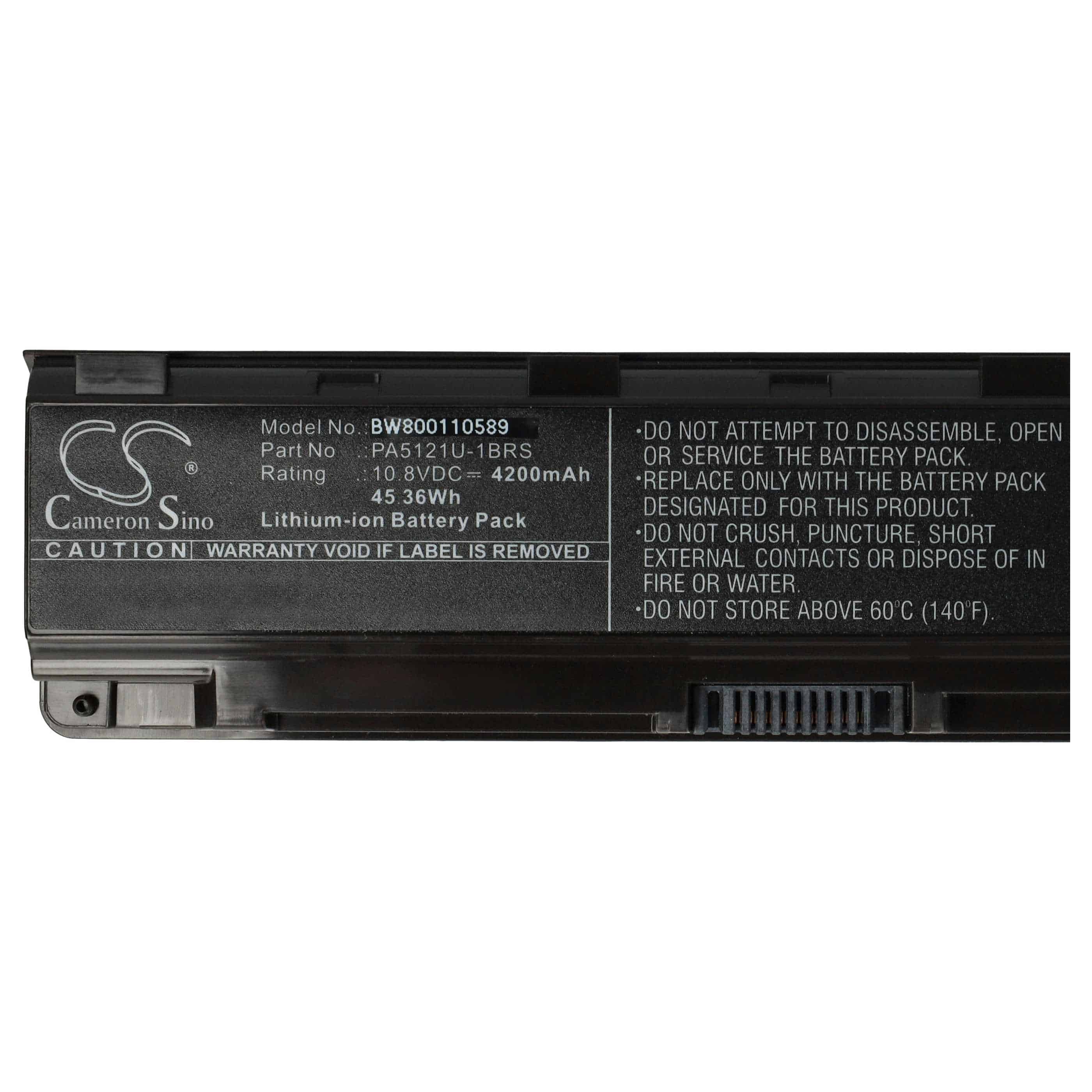 Notebook Battery Replacement for Toshiba PABAS274, PA5121U-1BRS, P000573260 - 4200 mAh 10.8 V Li-Ion, black